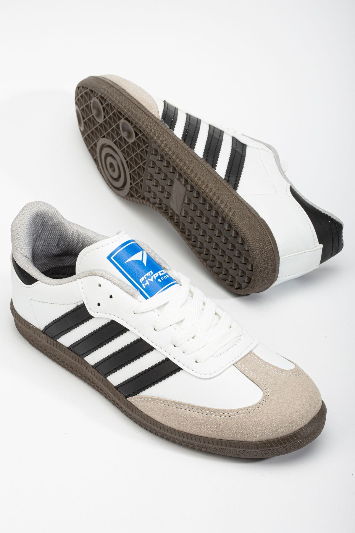 Scarpe Butik Beyaz Siyah Klasik Unisex Çizgili Düz Taban Bağcıklı Spor Sneaker Ayakkabı