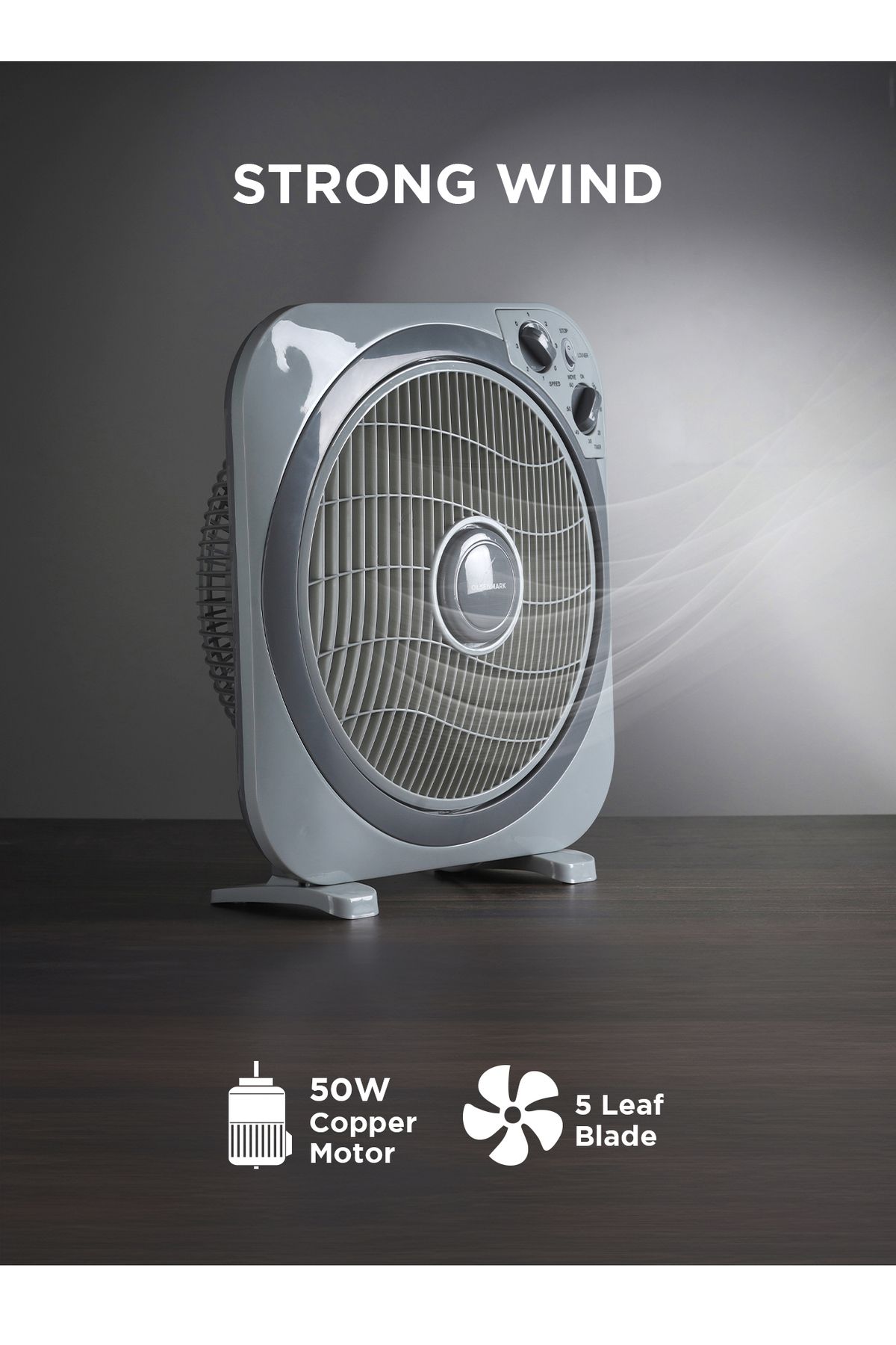 Olsenmark-12 inch Box Fan, 3 Speed Control, 60 minutes timer OMF1723 4