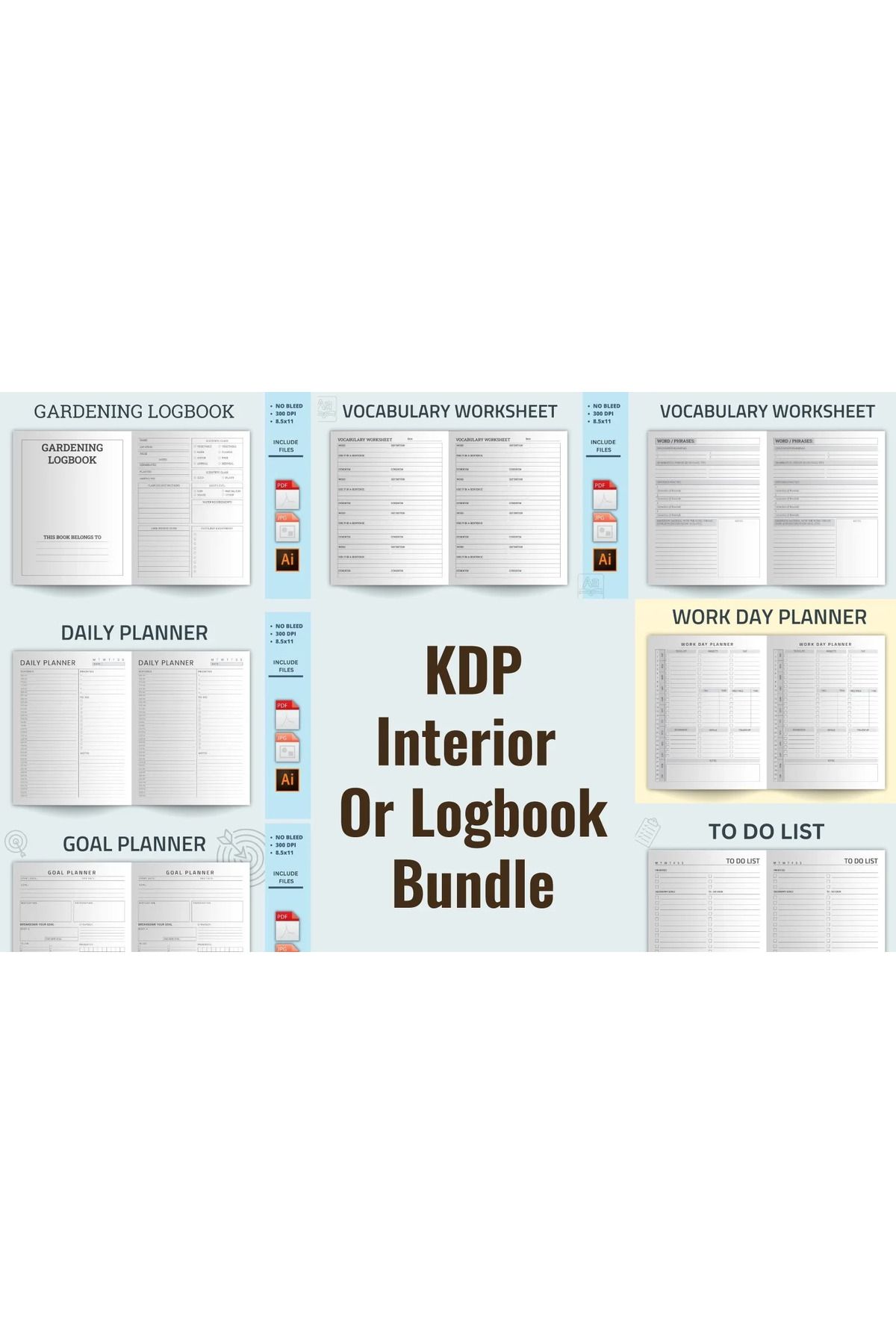 hemen tasarım KDP Interior or Logbook Bundle - PDF, JPG, and AI Formats Planner Teması