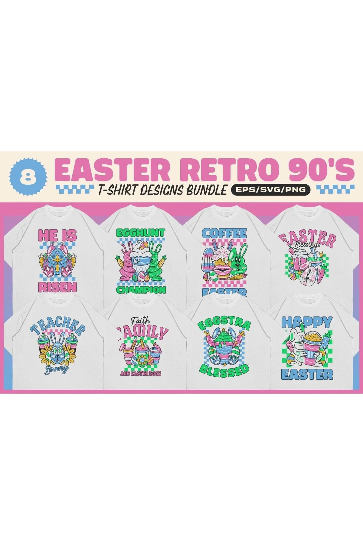 hemen tasarım Easter Retro 90 s T-shirt Designs Bundle T-shirt Tasarım Paketi