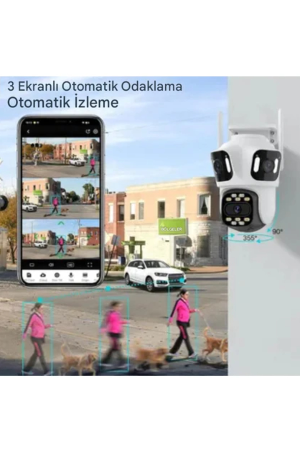 AL-TECH BİLİŞİM Ip Kamera 6k Hd Üç Ekranlı Harici Wifi Kamera Dış Mekan 4K Çift Lens Otomatik Takip fotoğrafı 7 (önizleme)