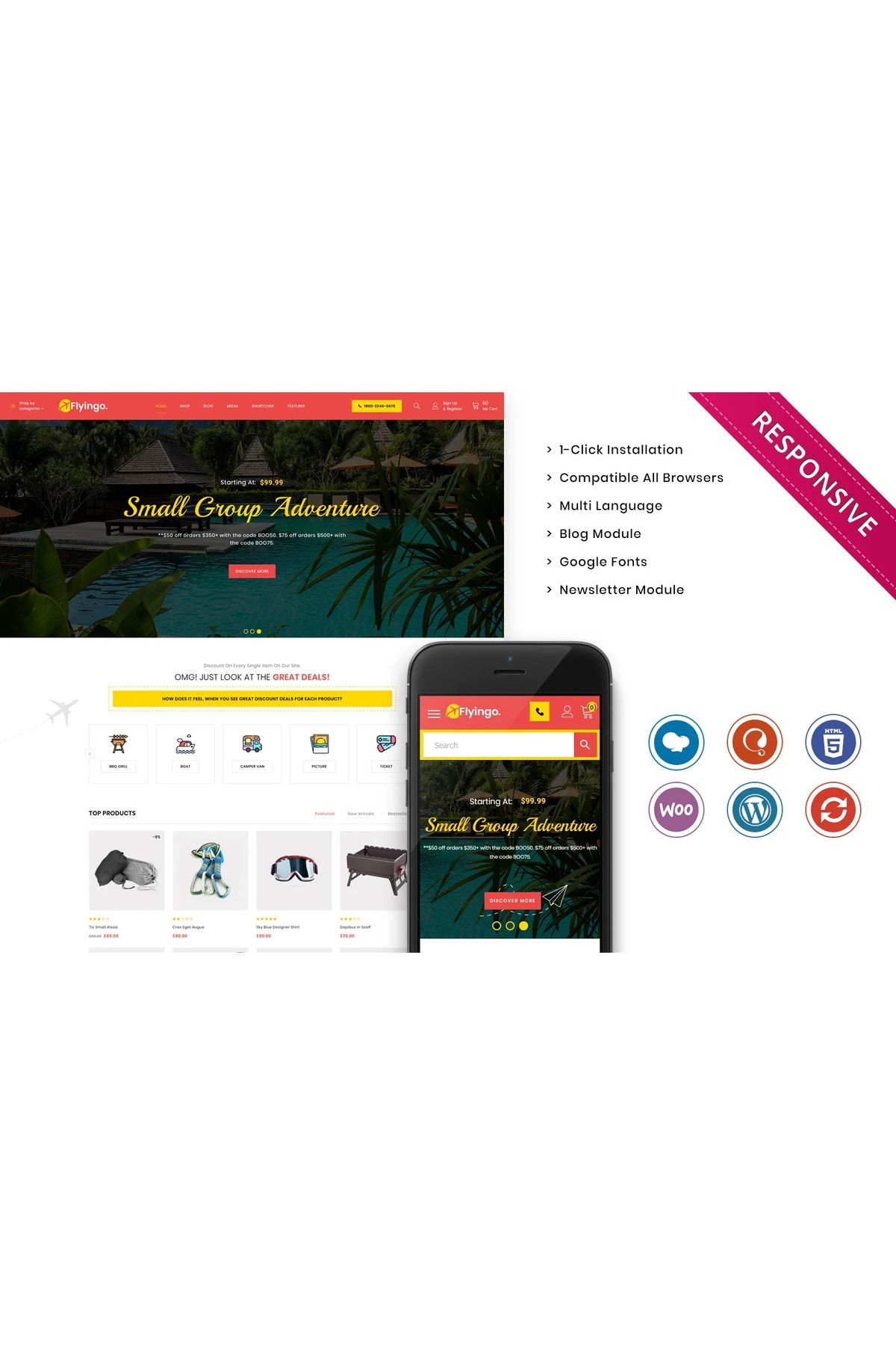hemen tasarım Flyingo - Travel, Tour, Travel Agency Responsive WooCommerce Teması