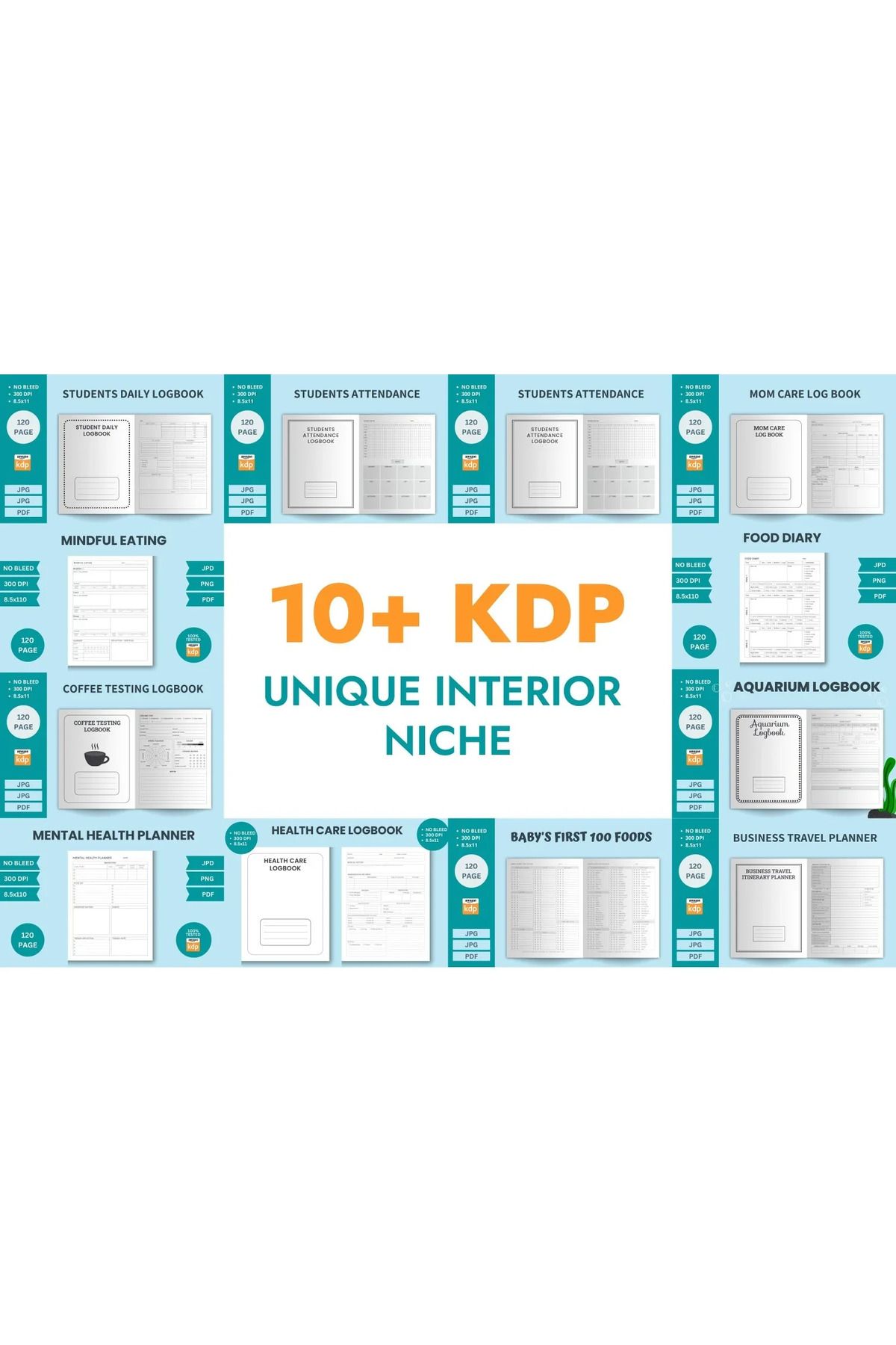 hemen tasarım 10+ Unique KDP Interior Bundle 120-Page Logbooks & Planners Teması