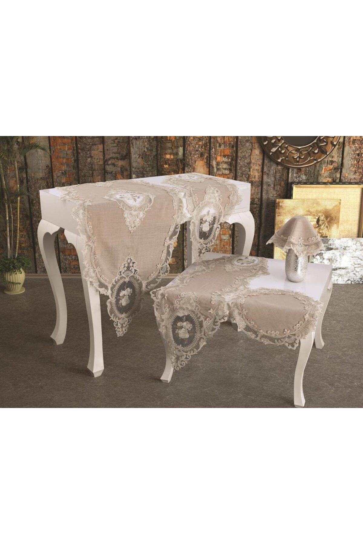 mazıdağı mazzıdağ diyarı Fransız Güpürlü Kadife Elit Salon Takımı 5 Parça Cappucino 180039 new stor
