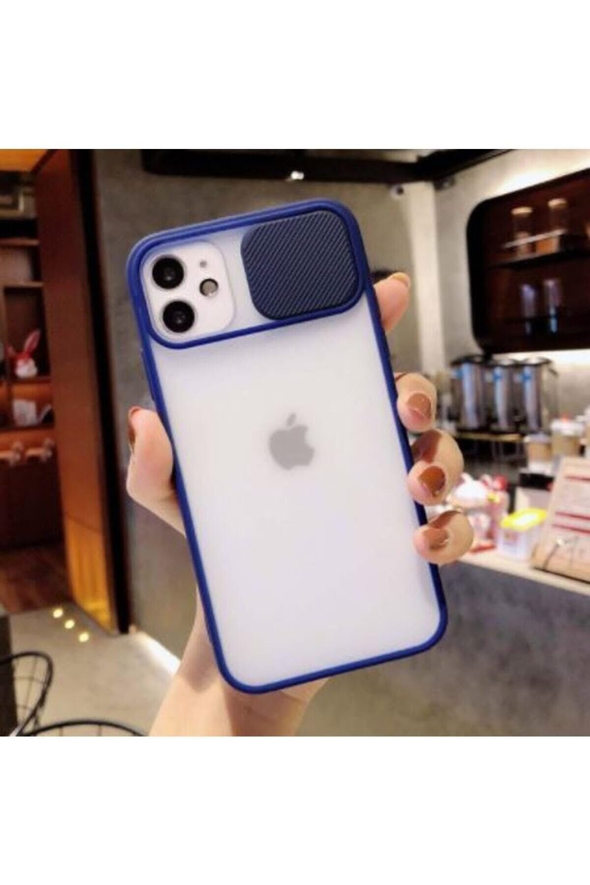 mazıdağı mazzıdağ Iphone 12 Kılıf Kamera Lens Sürgülü Korumalı, Kenar Renkli, Arkası Buzlu Şeffaf K
