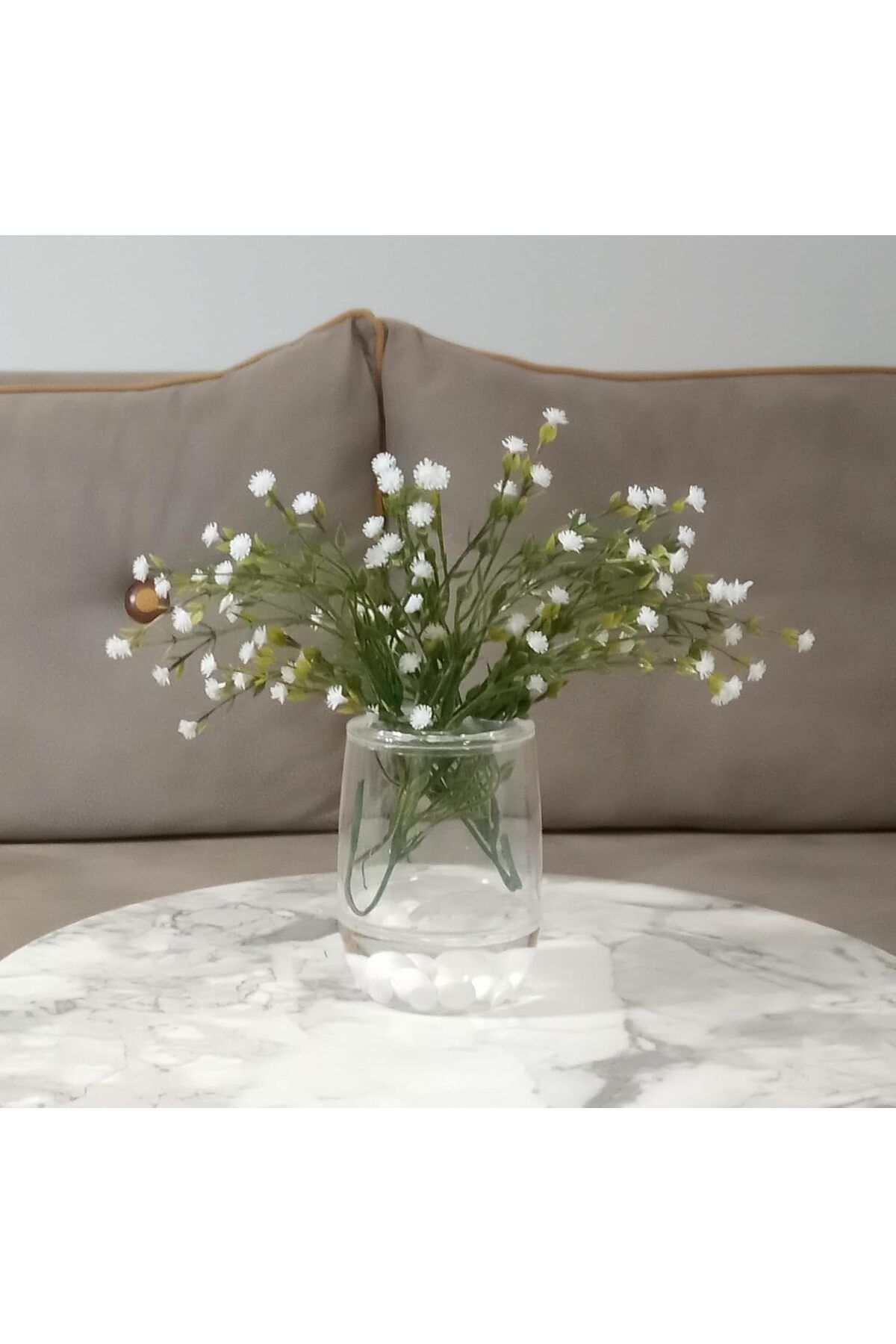 MEGOBİNE Megobine DAHİL,VAZO DAHİL,VAZODA ÇİÇEK,BEYAZ YAPAY ÇİÇEK,VAZO DEKORATİF BEYAZ İNCİLİ 8X8