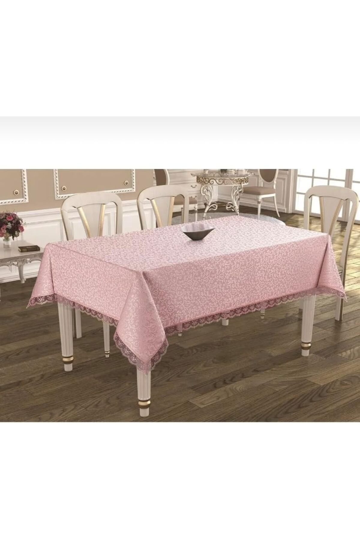 mazıdağı mazzıdağ Tekstil Dantelli Leke Tutmayan Dertsiz Kumaş Masa Örtüsü Pembe 160 x 220 byzt241 new