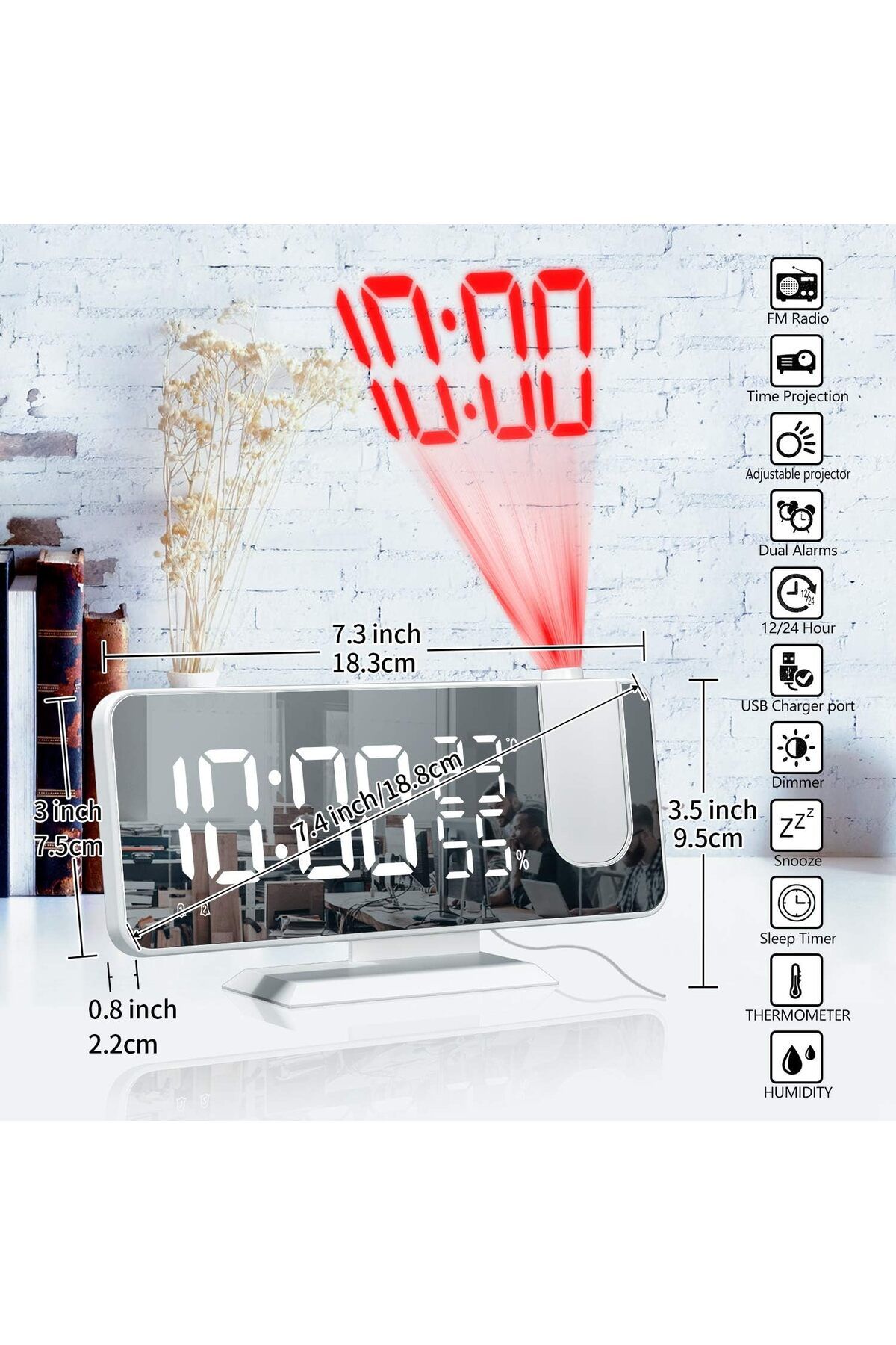 COOYA-Alarm Clock, 180 Rotable Projector LED Digital with Temperature Display, Dual Alarms, Snooze 6