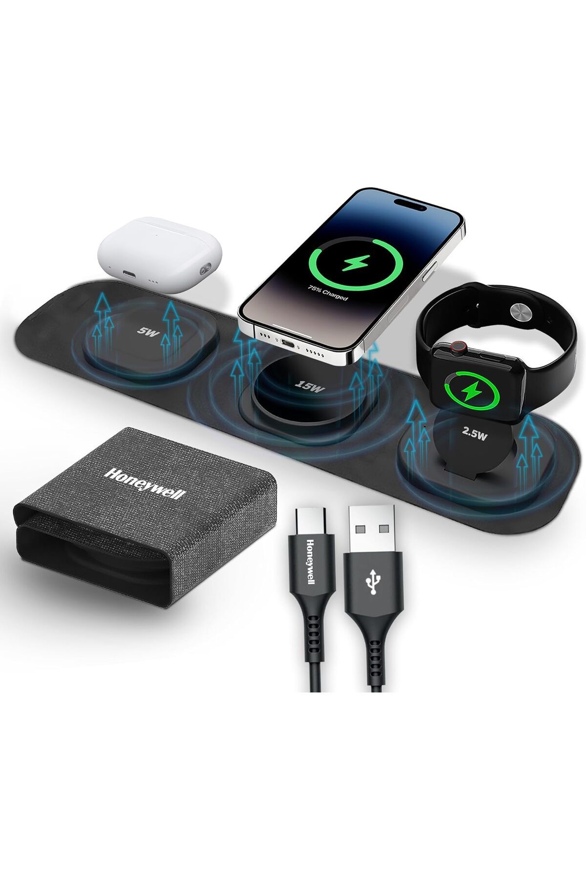 mazıdağı mazzıdağ Zest Kablosuz 3'ü 1 Arada Manyetik Katlanabilir MagSafe Uyumlu 23 W Kablosuz Şarj Cihaz
