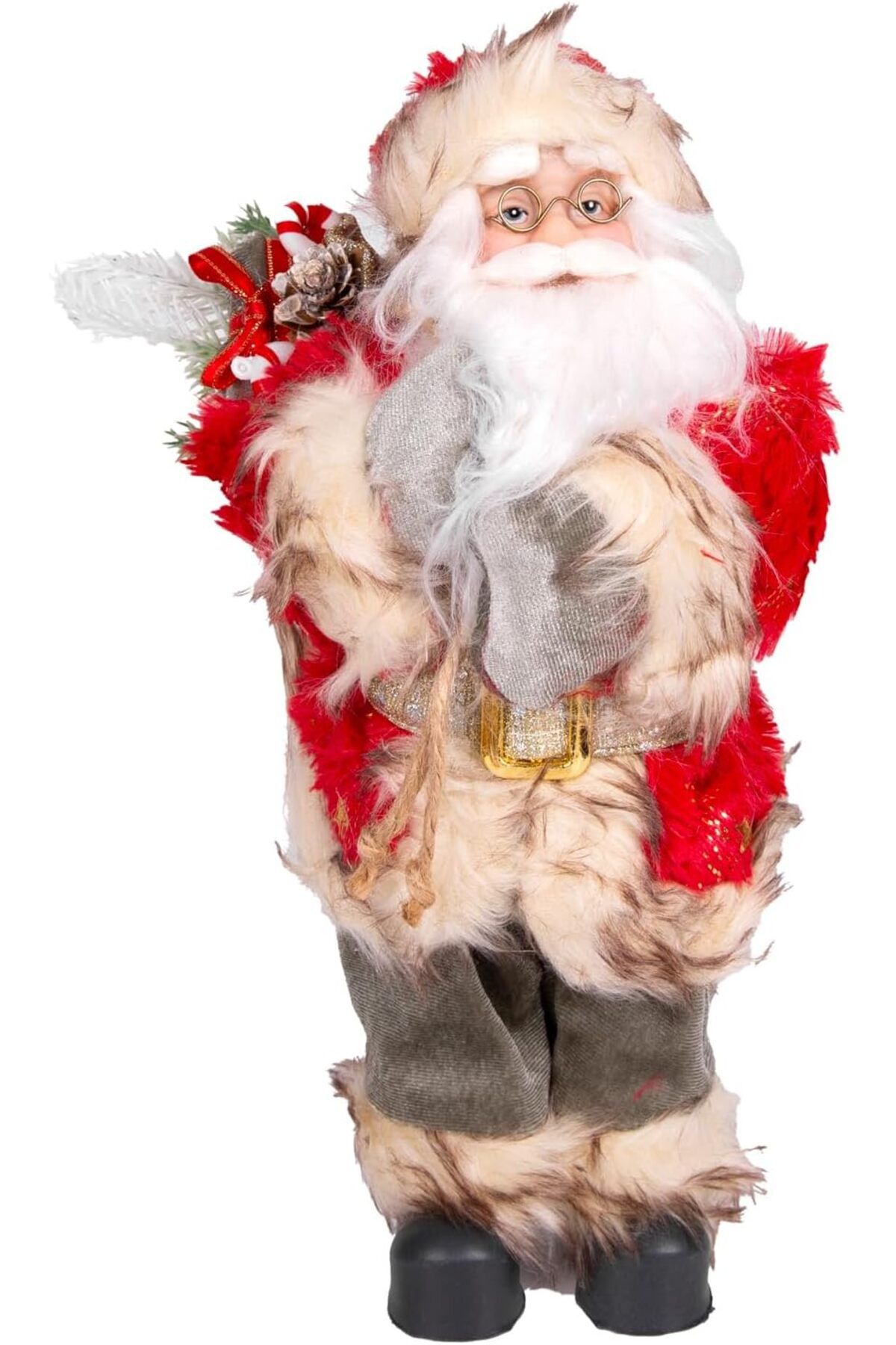 DERİK dsr Yılbaşı Noel Baba Gold Hediye Çuvallı Yeşil Pantalonlu Fenerli Kırmızı-Yeşil 30 Cm. hr