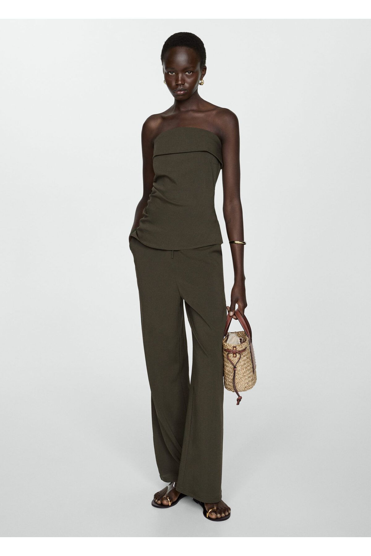 MANGO-Khaki Women's Pants 67068651 2