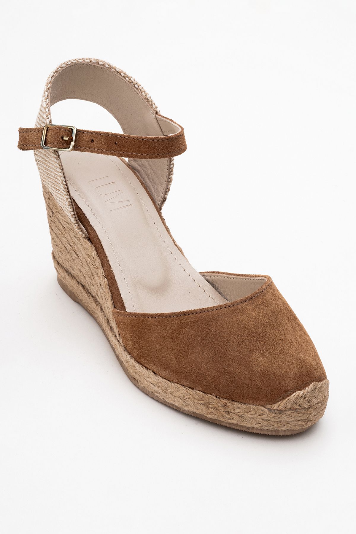 صندل چند رنگ زنانه چرمی Sinta Taba که های پاشنه پا را پر می کنند luvishoes