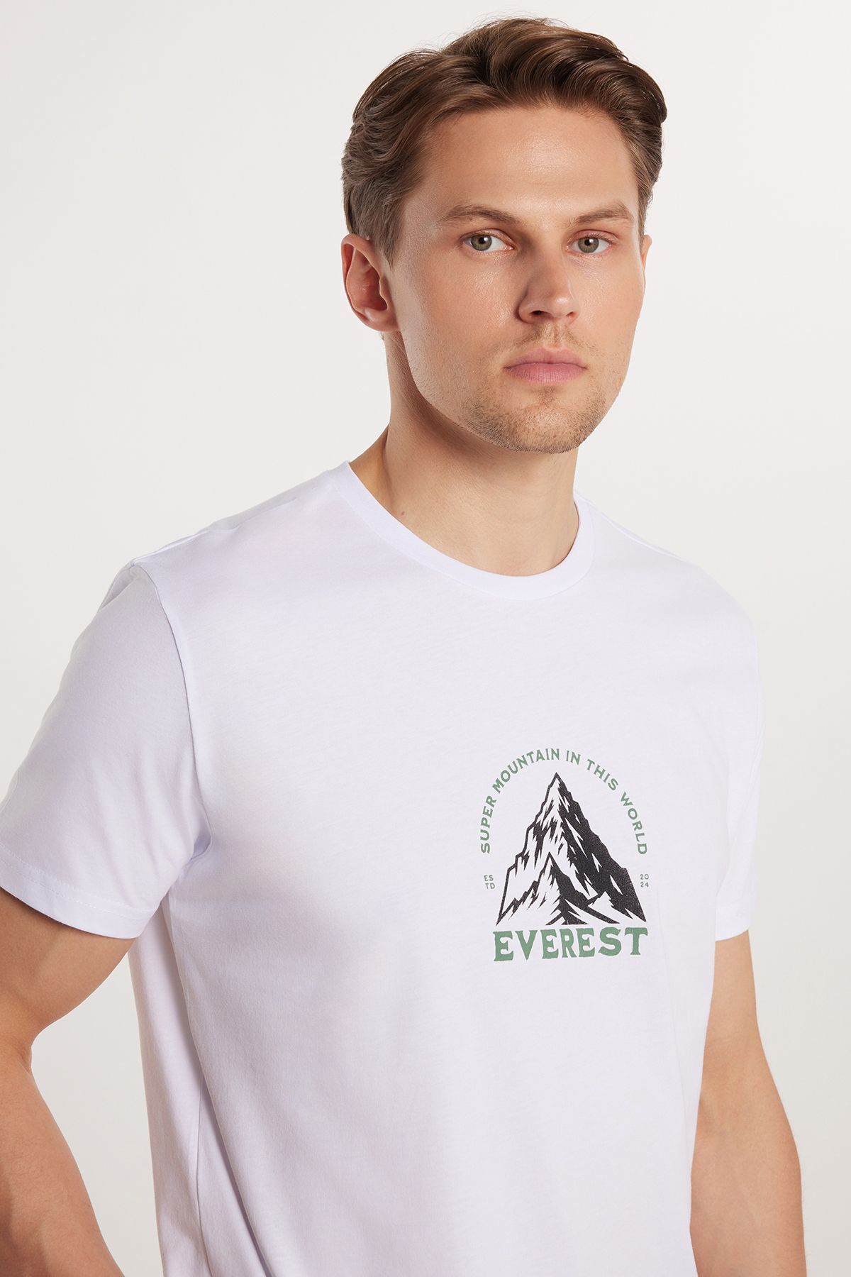 Tudors-Men's Slim Fit Slim Fit 100% Cotton Soft Texture Printed White Crew Neck T-Shirt 2