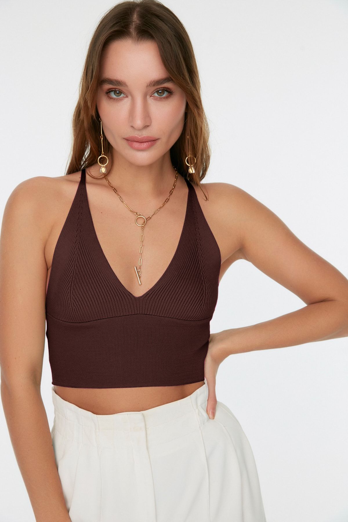 Trendyol Collection Super Crop Back Detailed Knitwear, Cienka Bluzka - Kobieta - L