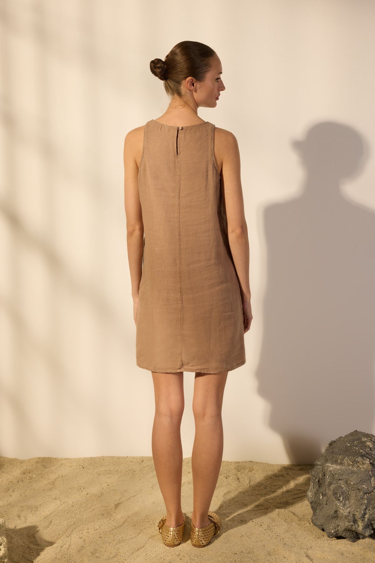Trendyol Collection-Μίνι Φόρεμα Mink 100% Linen Basic TWOSS25EL00610 4