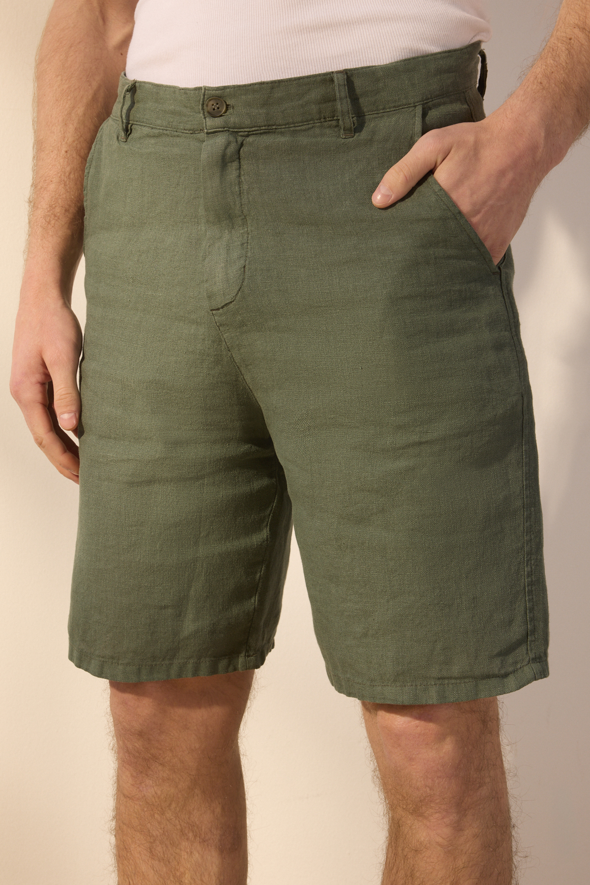 Trendyolmilla  Haki %100 Keten Regular Fit Şort&Bermuda TMNSS25SR00049 - Görsel 3