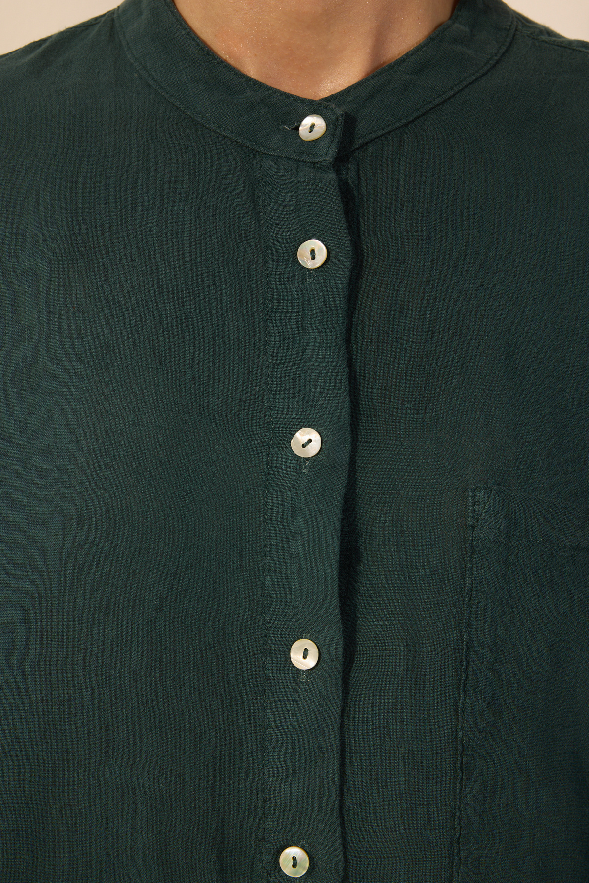 Trendyolmilla  Petrol Yeşili %100 Keten Oversize Gömlek TWOSS25GO00131 - Görsel 3