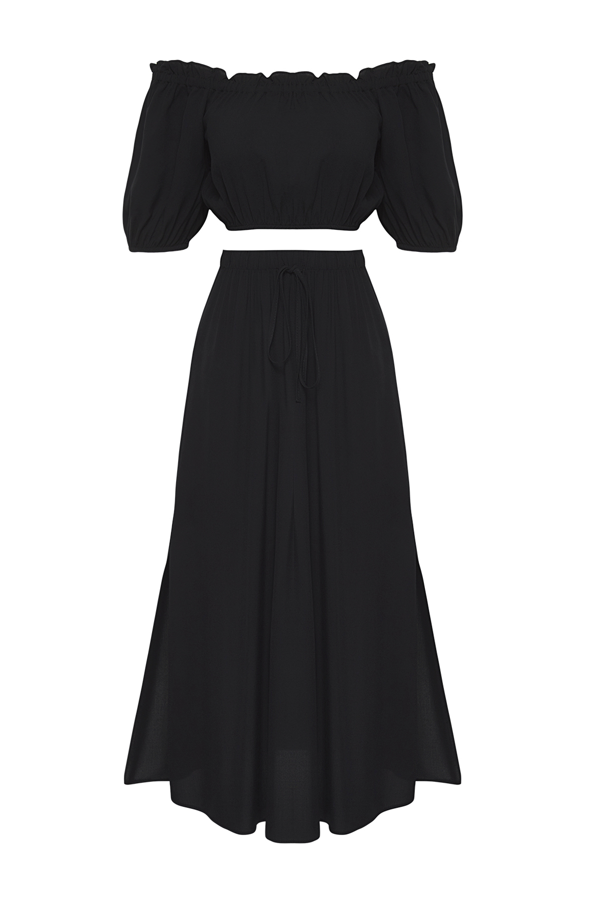 Trendyolmilla  Plaj Giyim Siyah Dokuma Midi Yüksek Bel Bluz-Etek Takım TBESS25AU00080 - Görsel 5