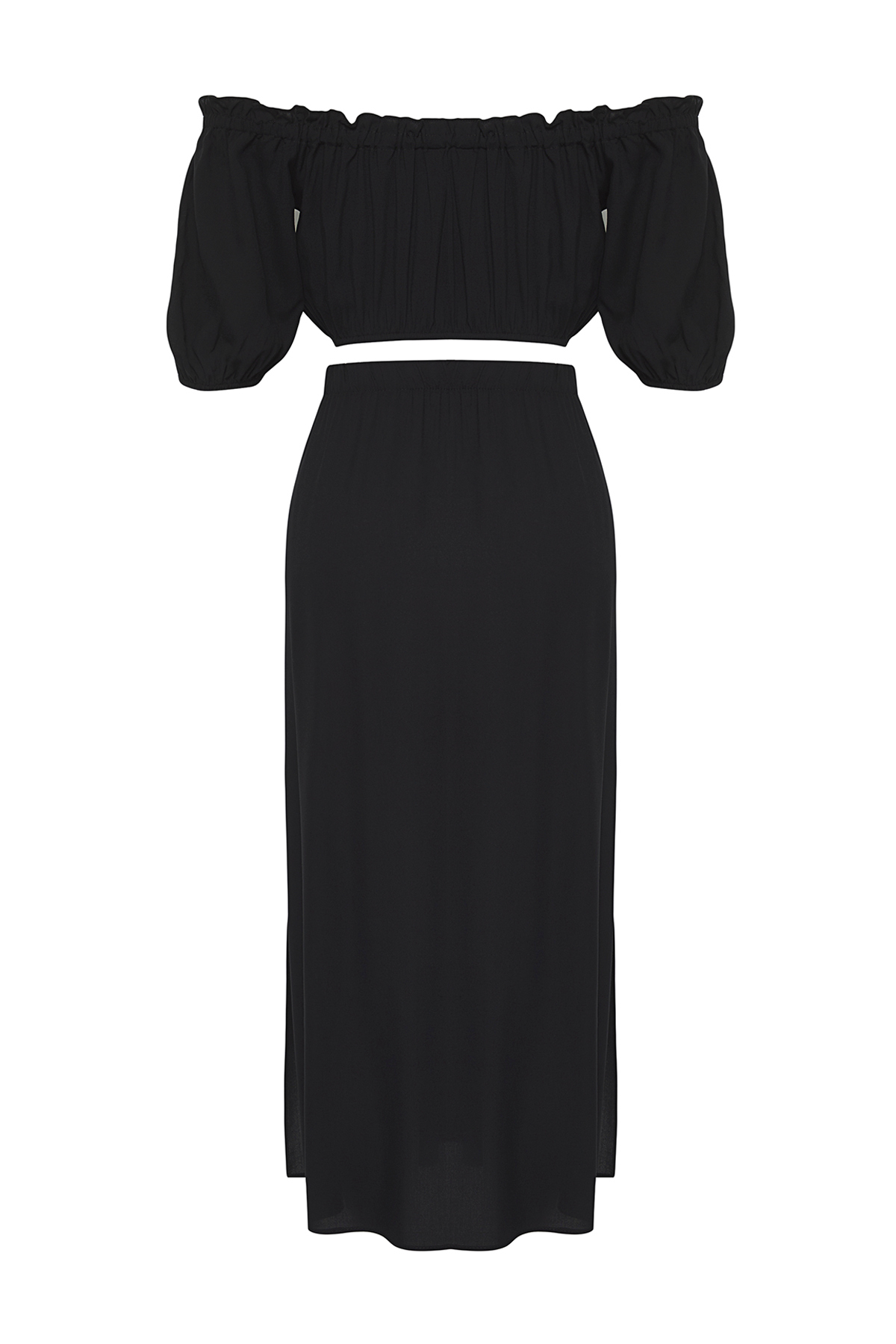 Trendyolmilla  Plaj Giyim Siyah Dokuma Midi Yüksek Bel Bluz-Etek Takım TBESS25AU00080 - Görsel 6