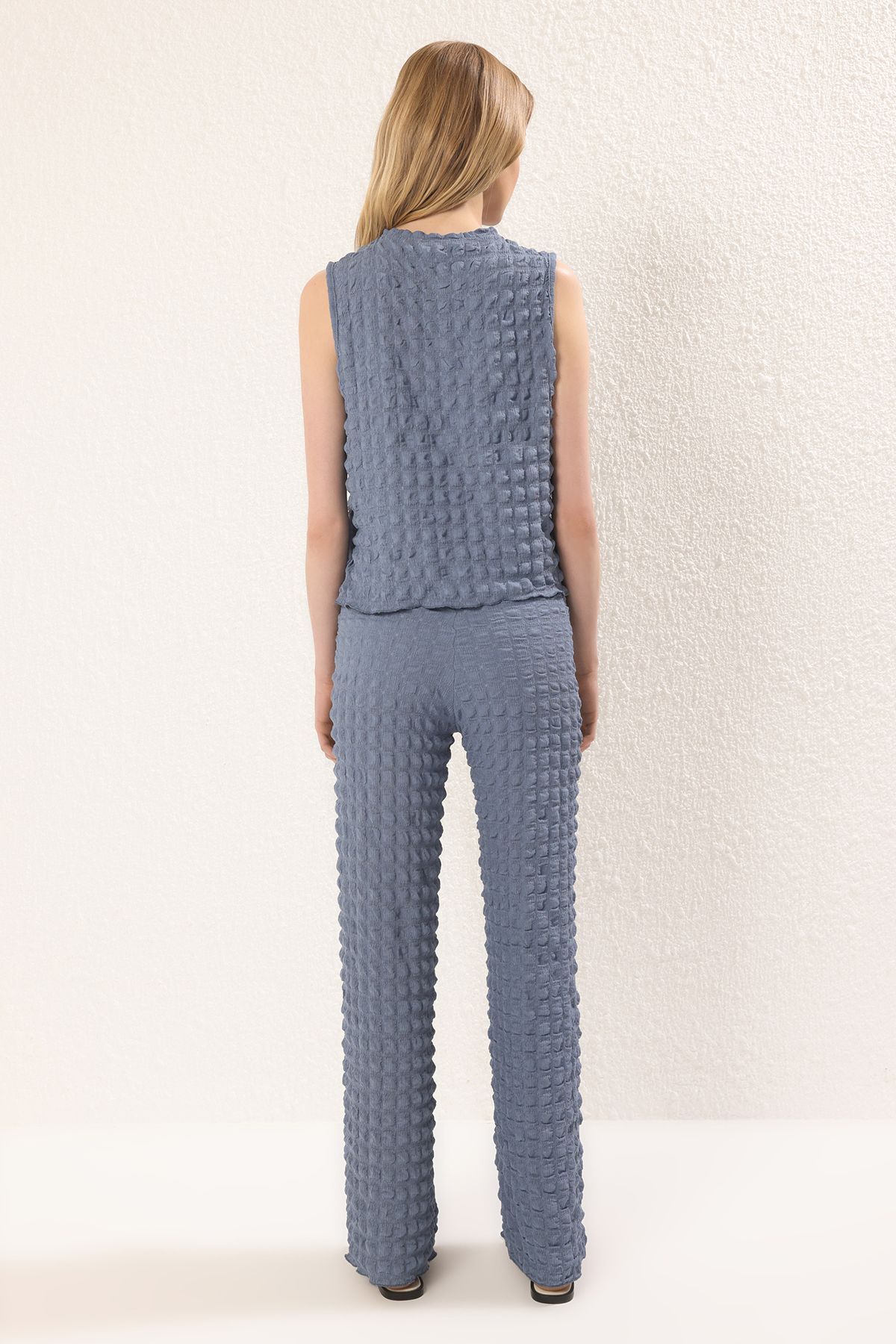 Trendyol Collection-Indigo Textured Blouse-Pants Knitted Bottom-Top Set Twoss24Au00032 4