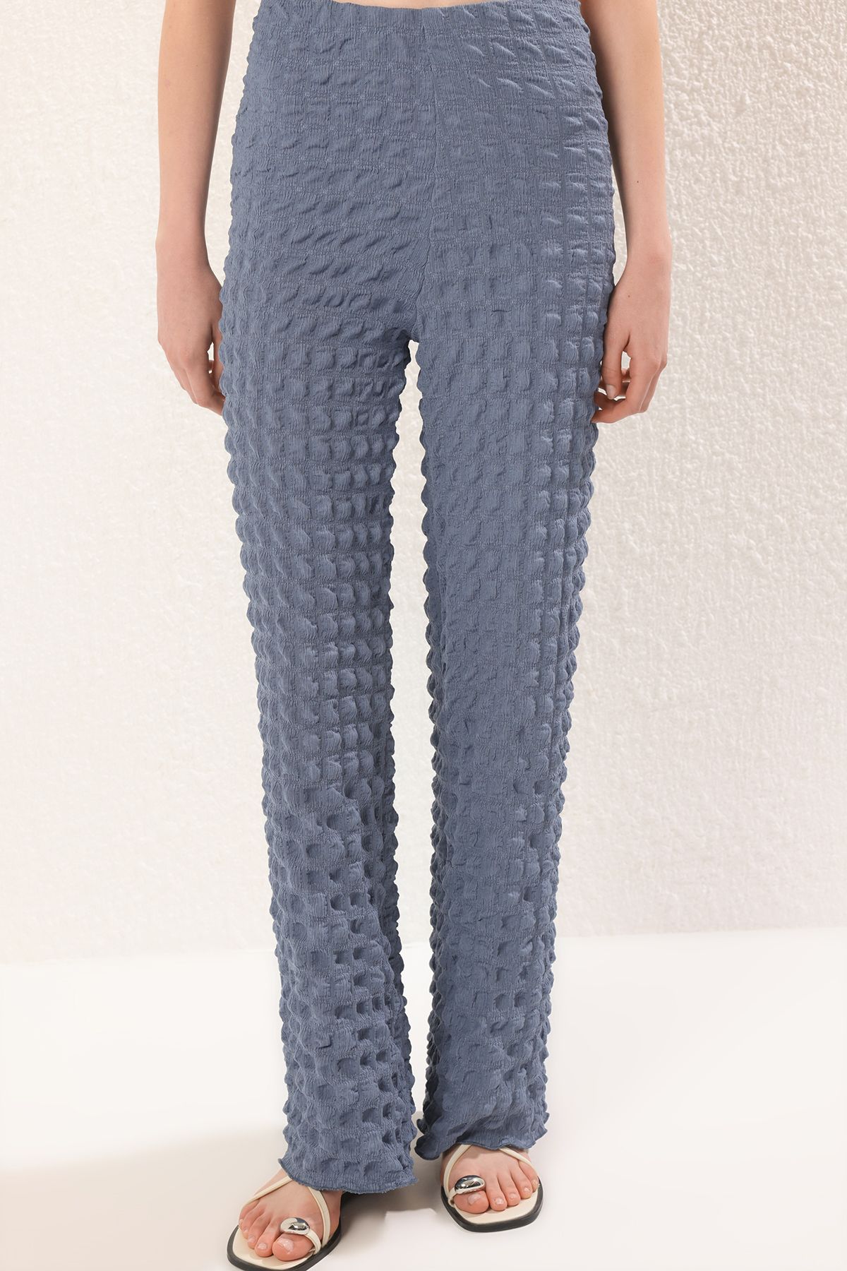 Trendyol Collection-Indigo Textured Blouse-Pants Knitted Bottom-Top Set Twoss24Au00032 3