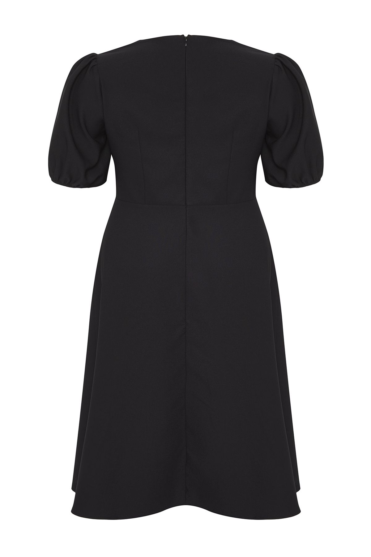 Trendyol Curve-Rochie neagră cu țesut cu fundă în linie A TBBSS25AH00224 6