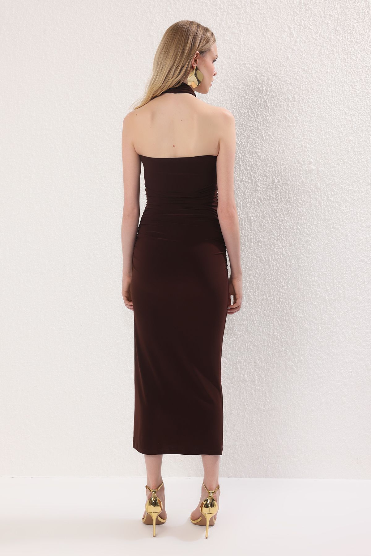 Trendyol Collection-Brown Body Fitted Accessory Detailed Woven Maxi Evening Dress Night Graduation Dress Tprss25El00294 4
