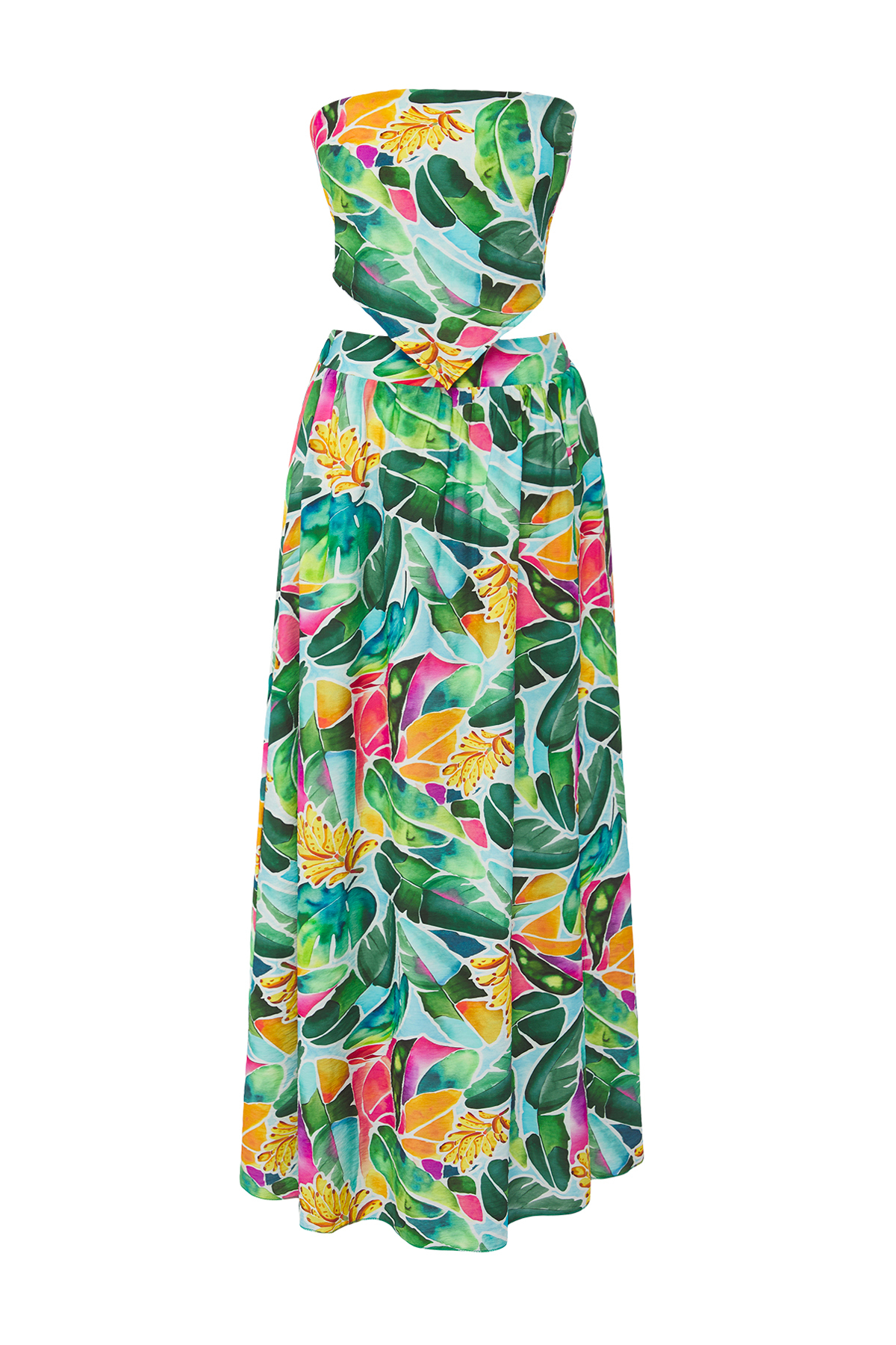 Trendyolmilla  Tropikal Desenli Dokuma Yırtmaçlı Plaj Bluz-Etek Takım TBESS25AU00093 - Görsel 5