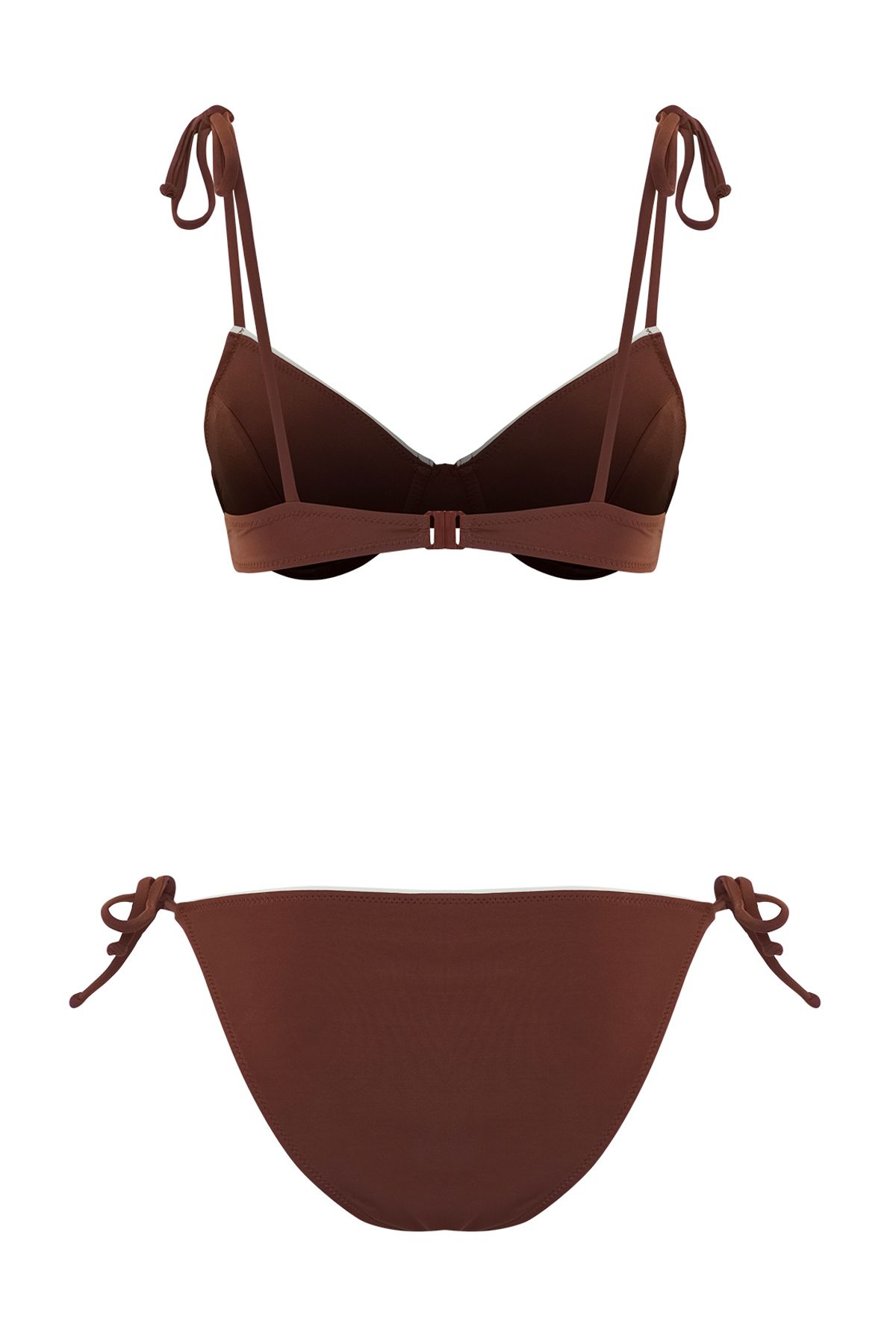 Trendyol Collection-Braunes Balconette-Bikini-Set mit kontrastierenden Paspeln und regulärem, weisem, schönem Bikini-Set 7
