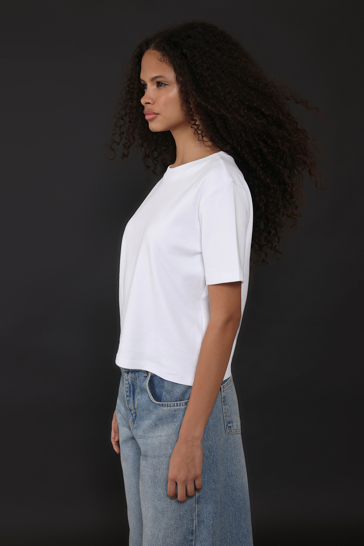 Trendyolmilla  Ekru Kalın Pamuklu Tok Kumaşlı Bisiklet Yaka Kısa Kol Regular Kesim Örme T-Shirt TWOSS25TS00002 - Görsel 3