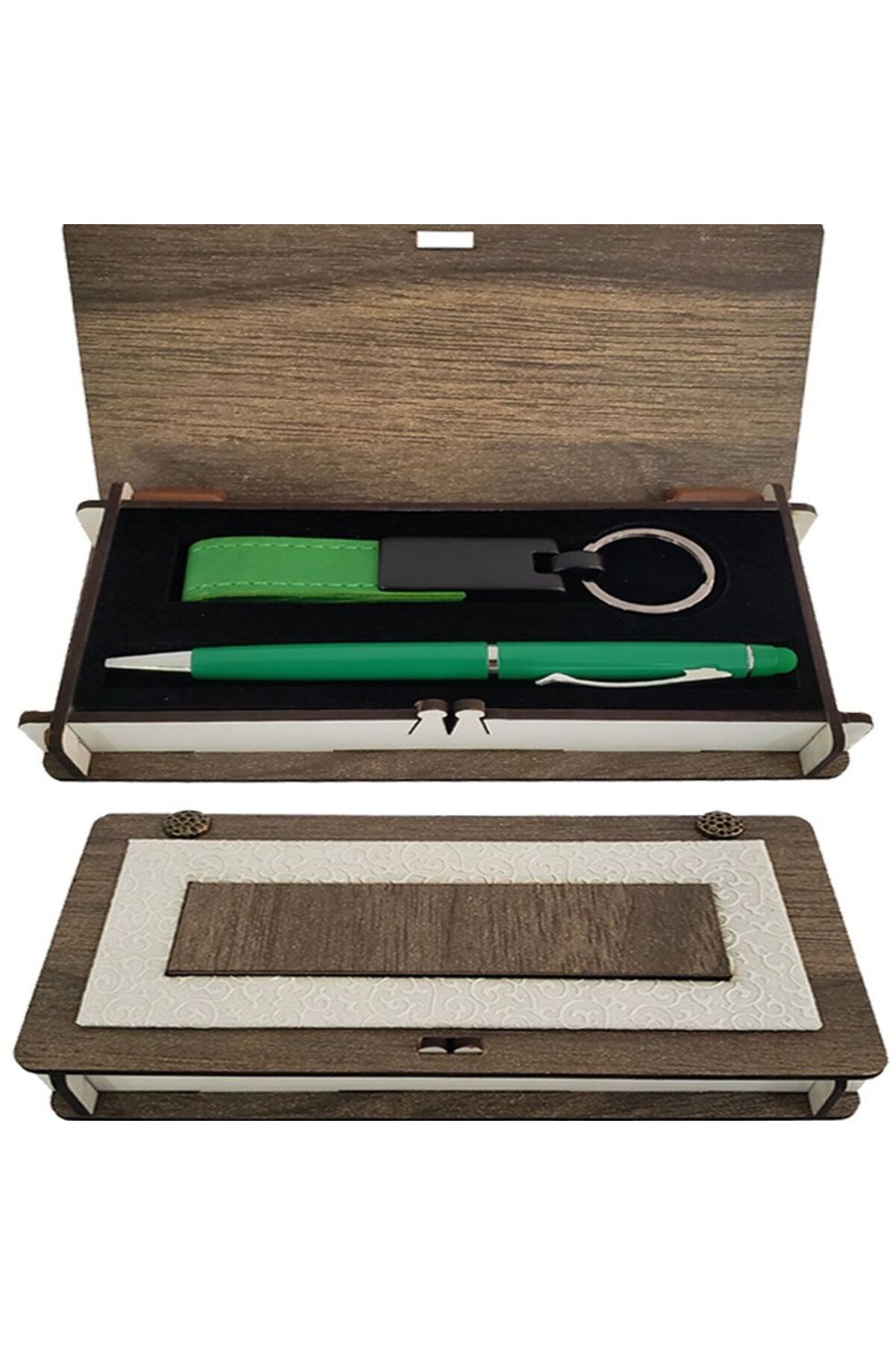 SAVA HOME COLLECTİON Ahşap Kutulu Yeşil Anahtarlık ve Kalem Set