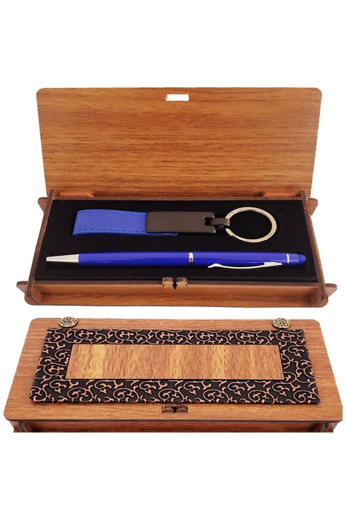 SAVA HOME COLLECTİON Ahşap Kutulu Koyu Mavi Kalem ve Anahtarlık Set