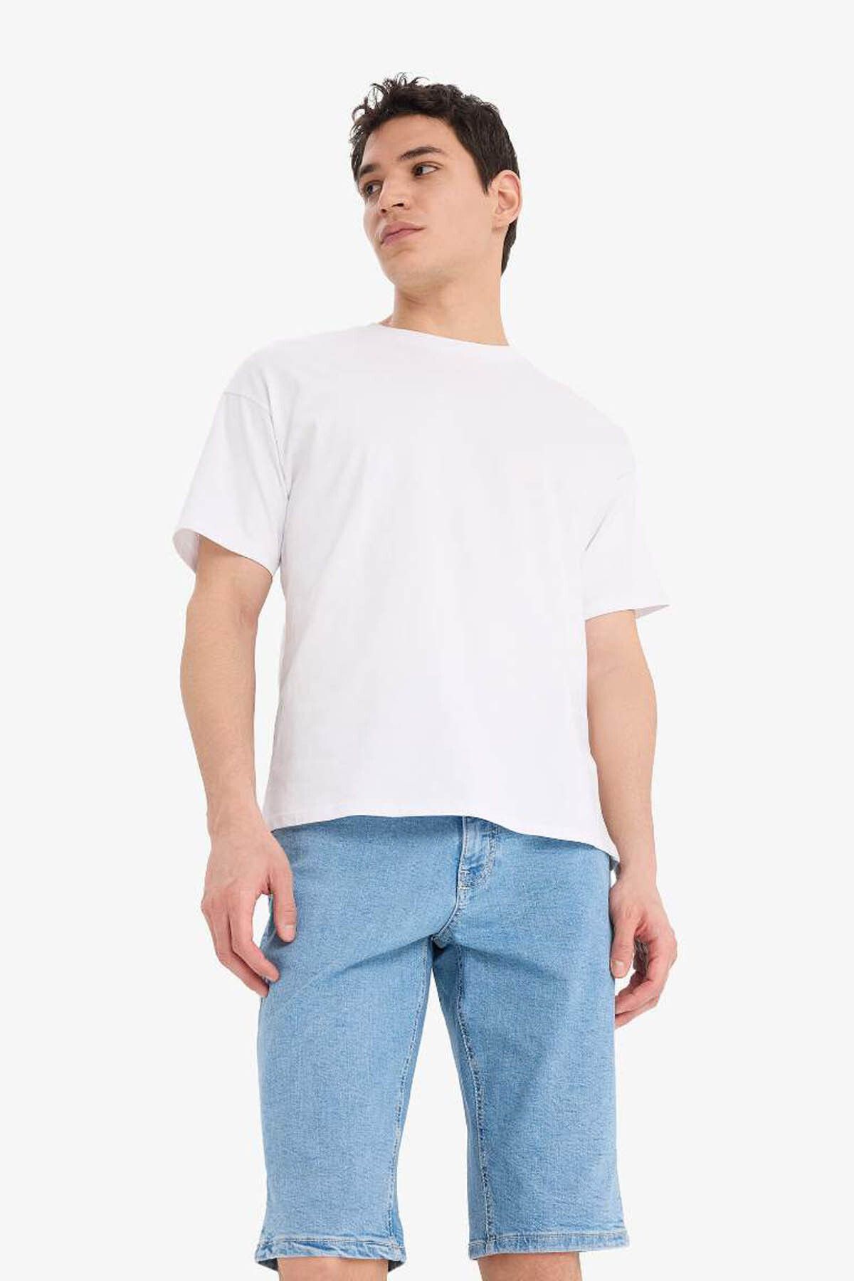 DeFacto-Regular Fit Jean Bermuda Shorts A4805Ax25Sm 6