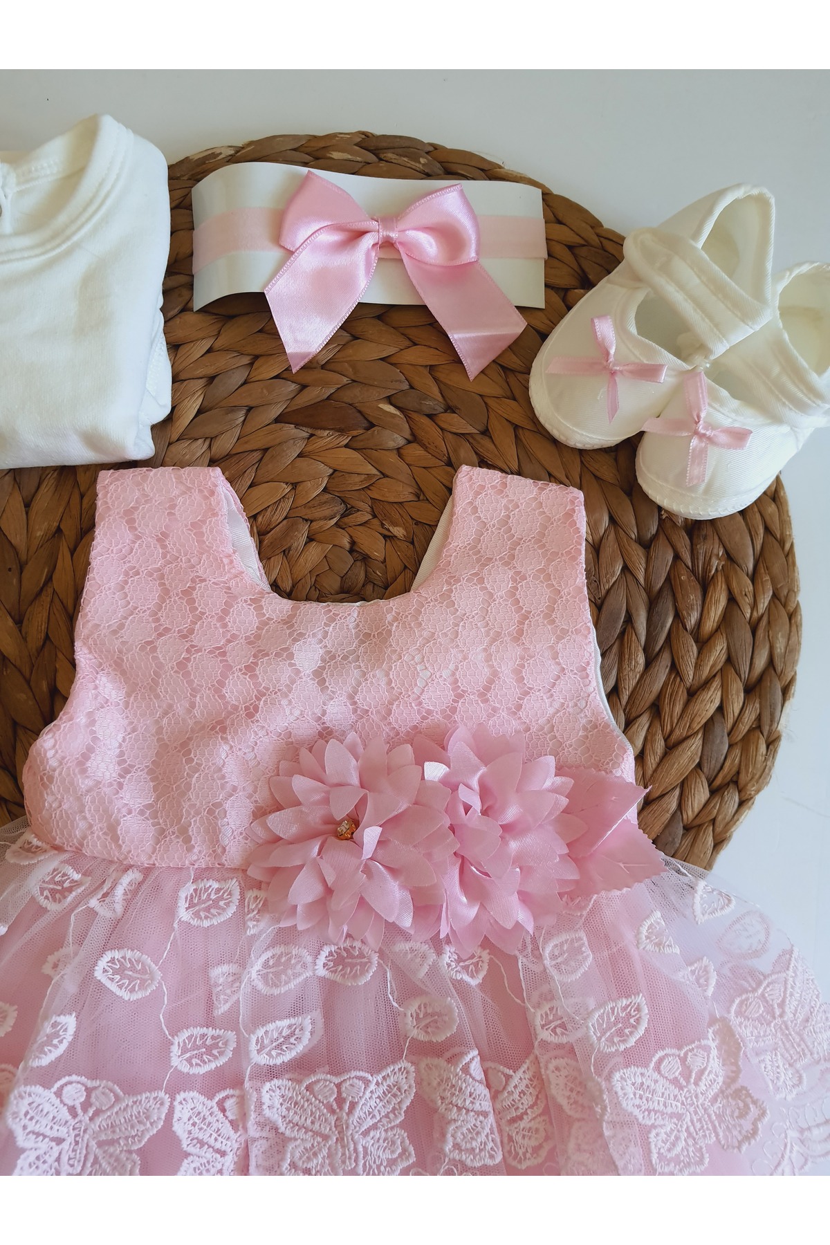 PİLEKİ BABY (5 PARÇA ) Kız Bebek Yenidoğan 0 4 Aylık Gelinlik Prenses Elbise Mevlütlük Set Mevlüt Elbisesi fotoğrafı 2 (önizleme)