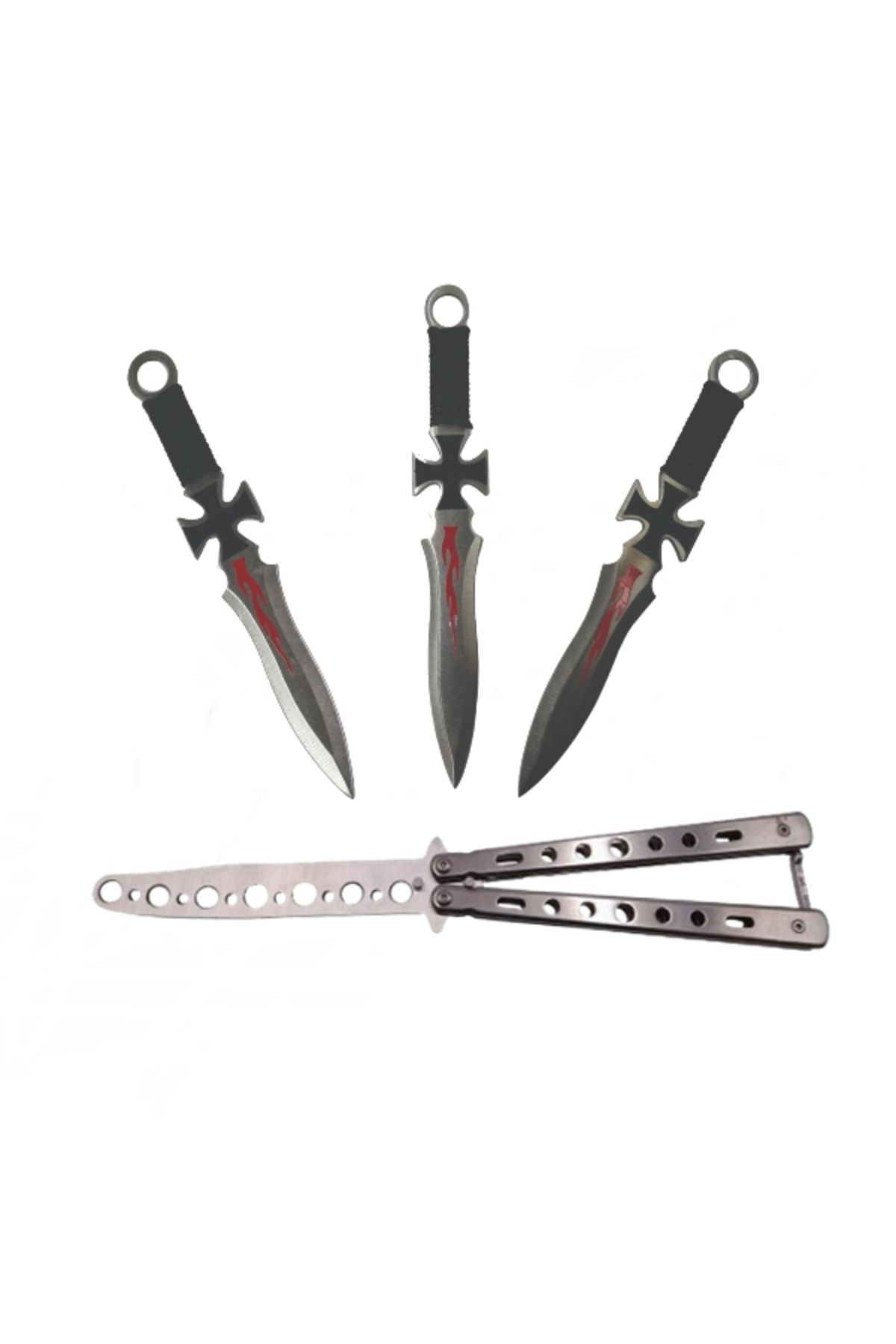 Depox Set Cuțit Fluture Și 3 Cuțite De Aruncat, Ideallstore , Oțel Inoxidabil, - One Size