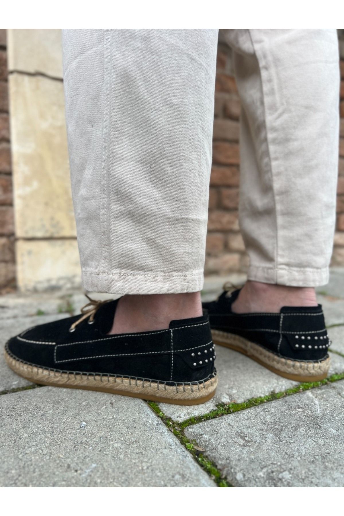 by selvi Lukka Shoes Fleur Hakiki Deri Siyah Bağcıklı Espadril