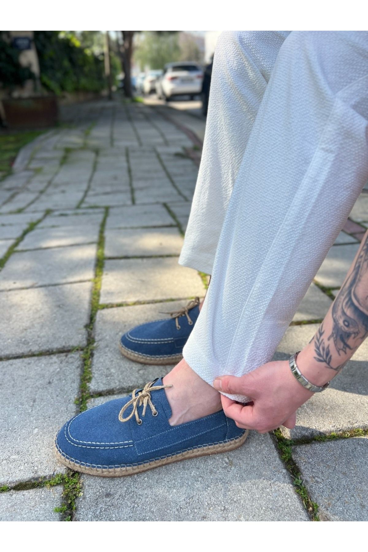 by selvi Lukka Shoes Sahra Erkek Suni Deri Mavi Bağcıklı Espadril