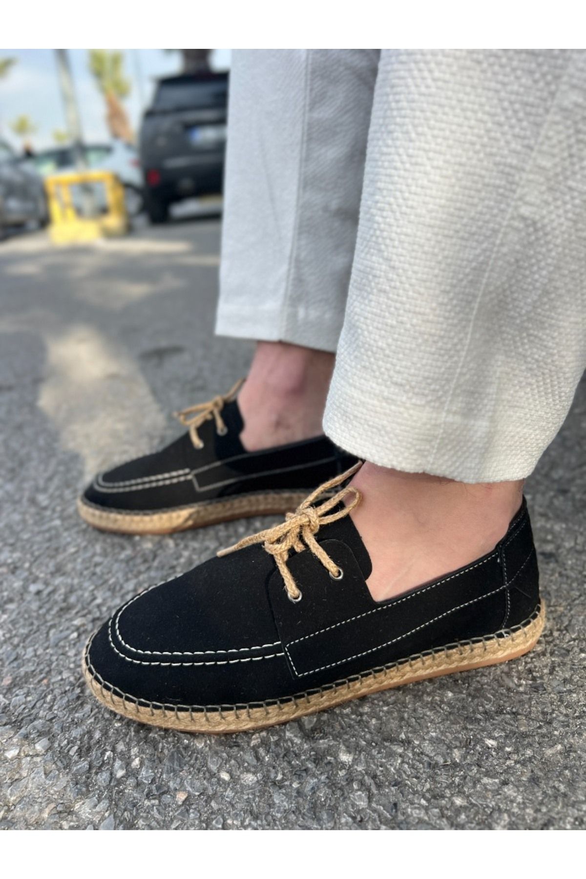 by selvi Lukka Shoes Sahra Erkek Suni Deri Siyah Bağcıklı Espadril