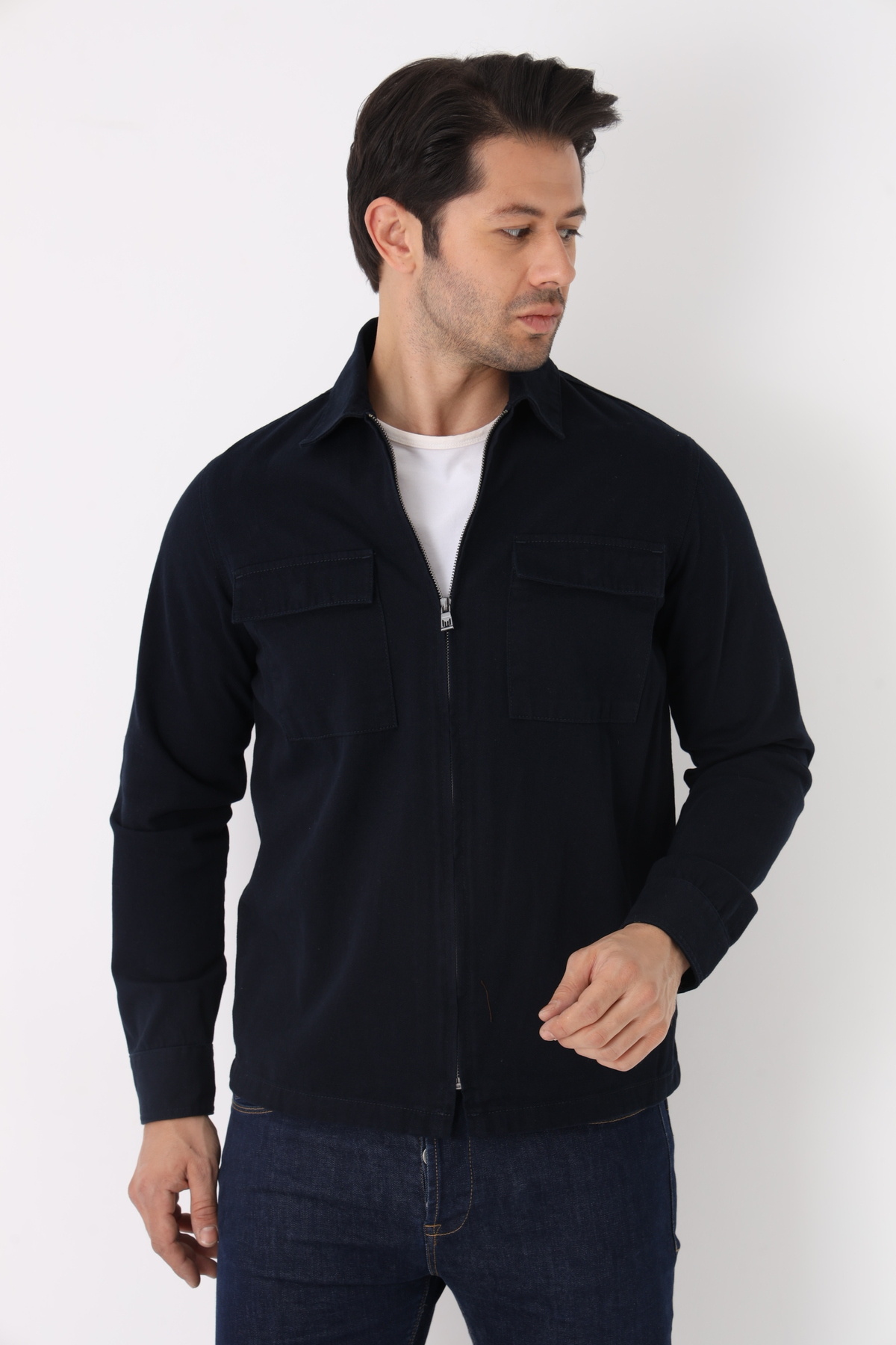 Cordial-Men's Zippered Seasonal 100% Cotton Regular Fit Pocket Jacket 2