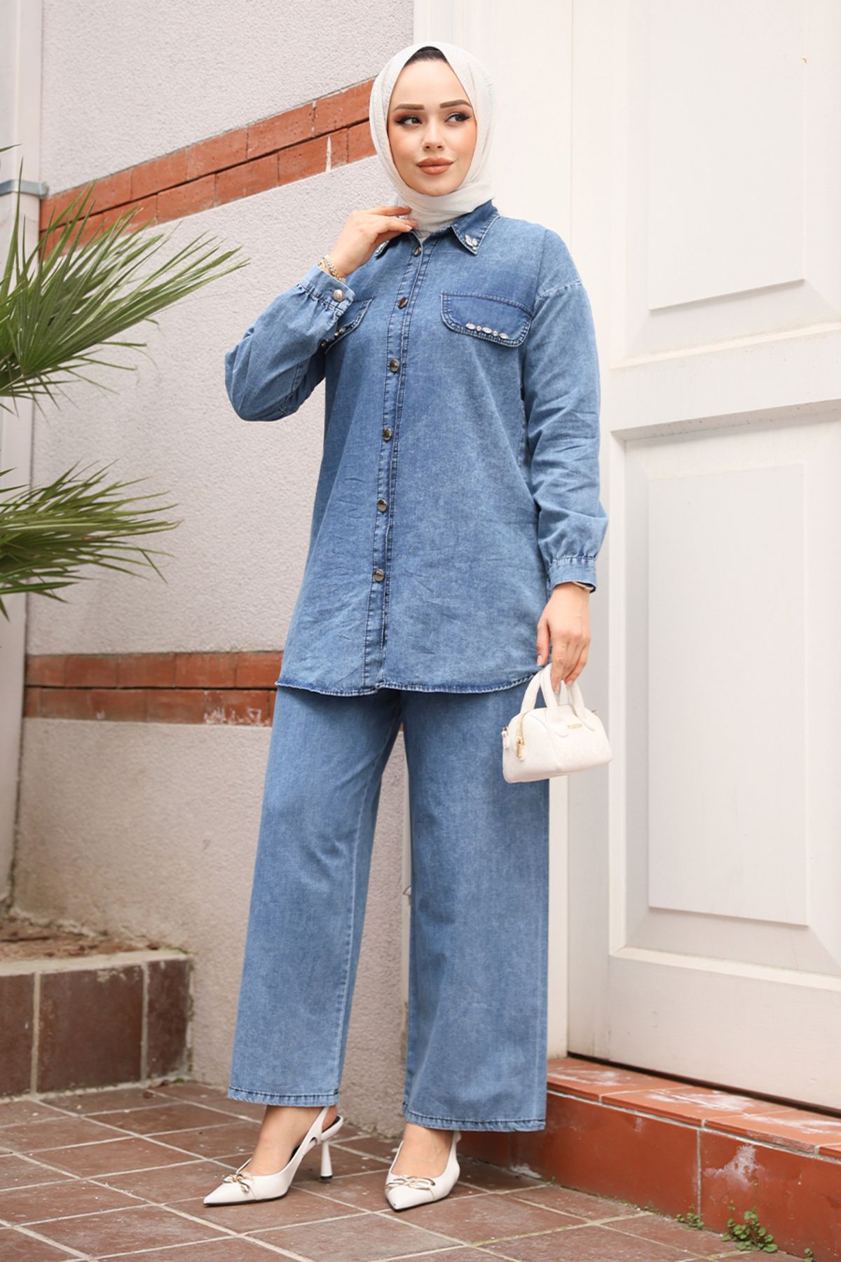 Neva Style-Buttoned Dark Blue Denim Double Suit 44631Km 3