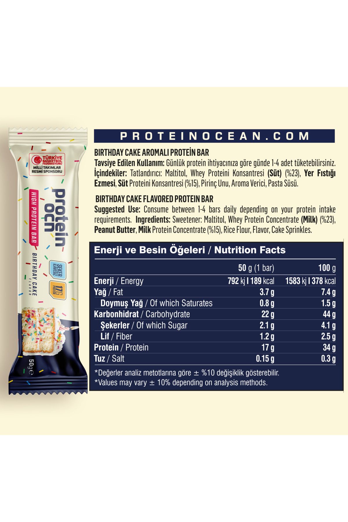 Proteinocean-Birthday Cake Flavored Protein Bar - 50g X 8 Pieces 3