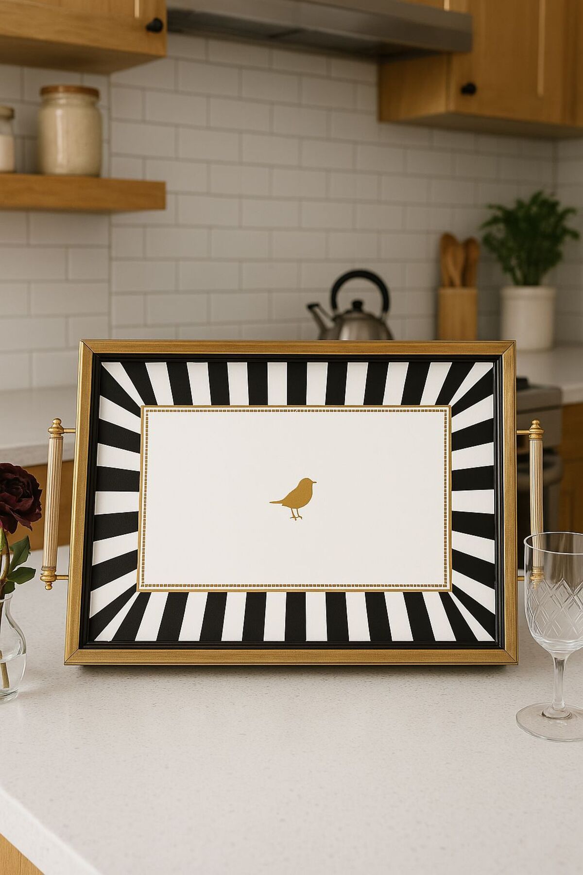 Iwon Black Bird Çerçeveli Tepsi