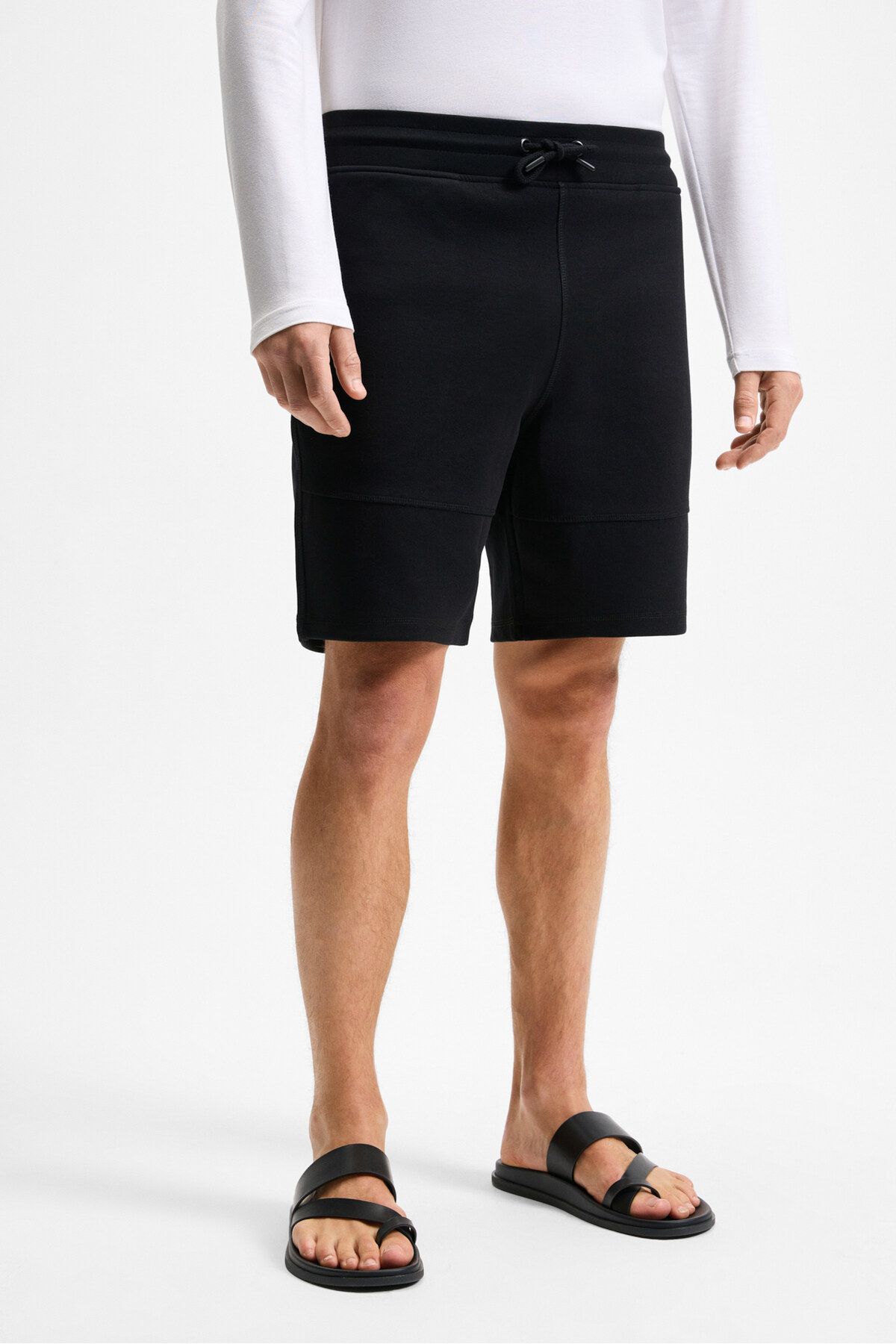 GRIMELANGE-Men's Relaxed Fit Black Shorts & Bermuda with Elastic Waist Drawcord Side Zipper Pockets 3