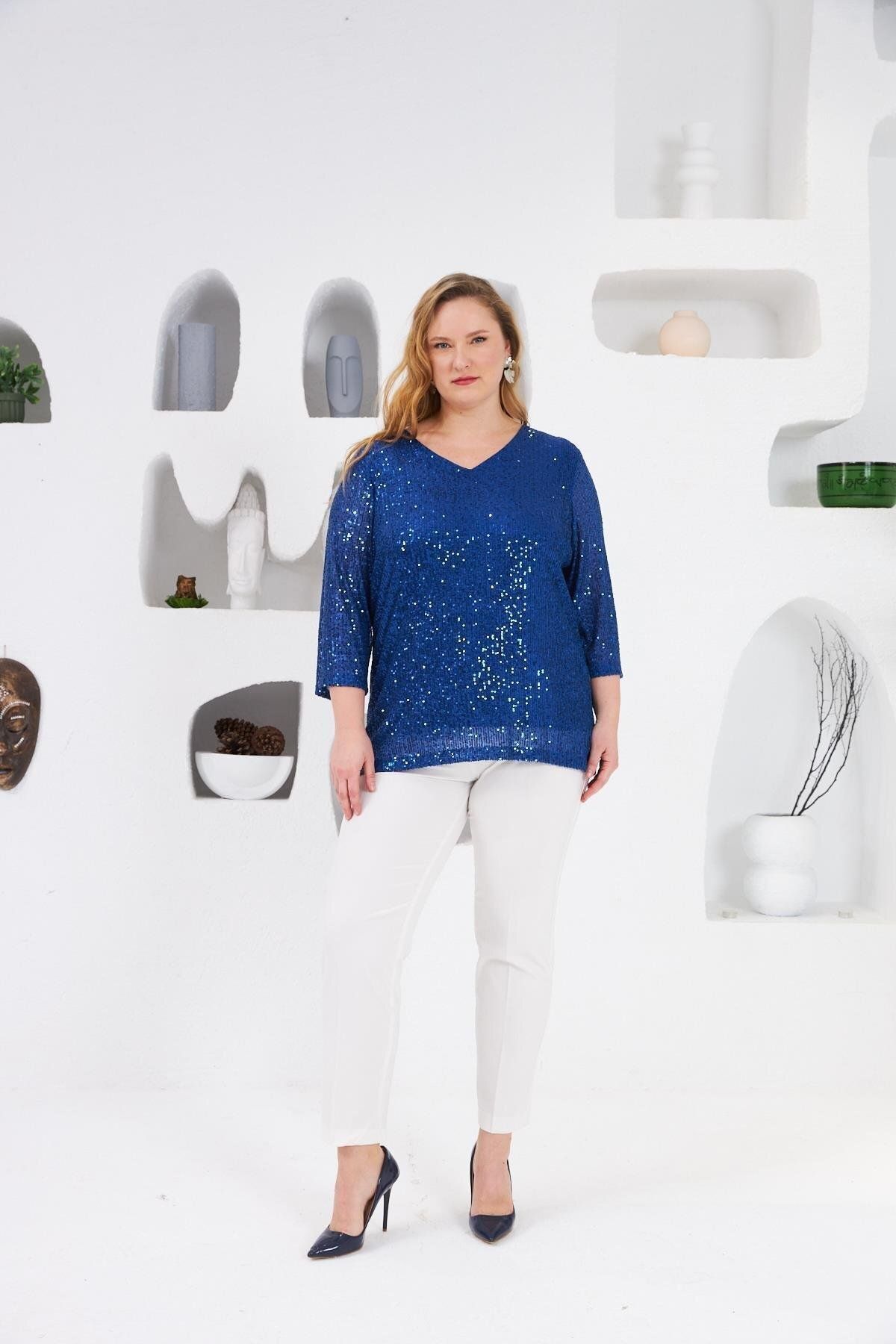 RMG-Plus Size Lined Sequin Sequin Blouse Saks 5
