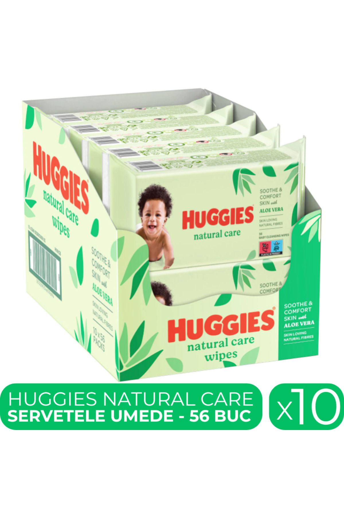Huggies Natural Care, Servetele Umede Cu Aloe Vera, 10 Pachete X 56, 560 Buc - One Size