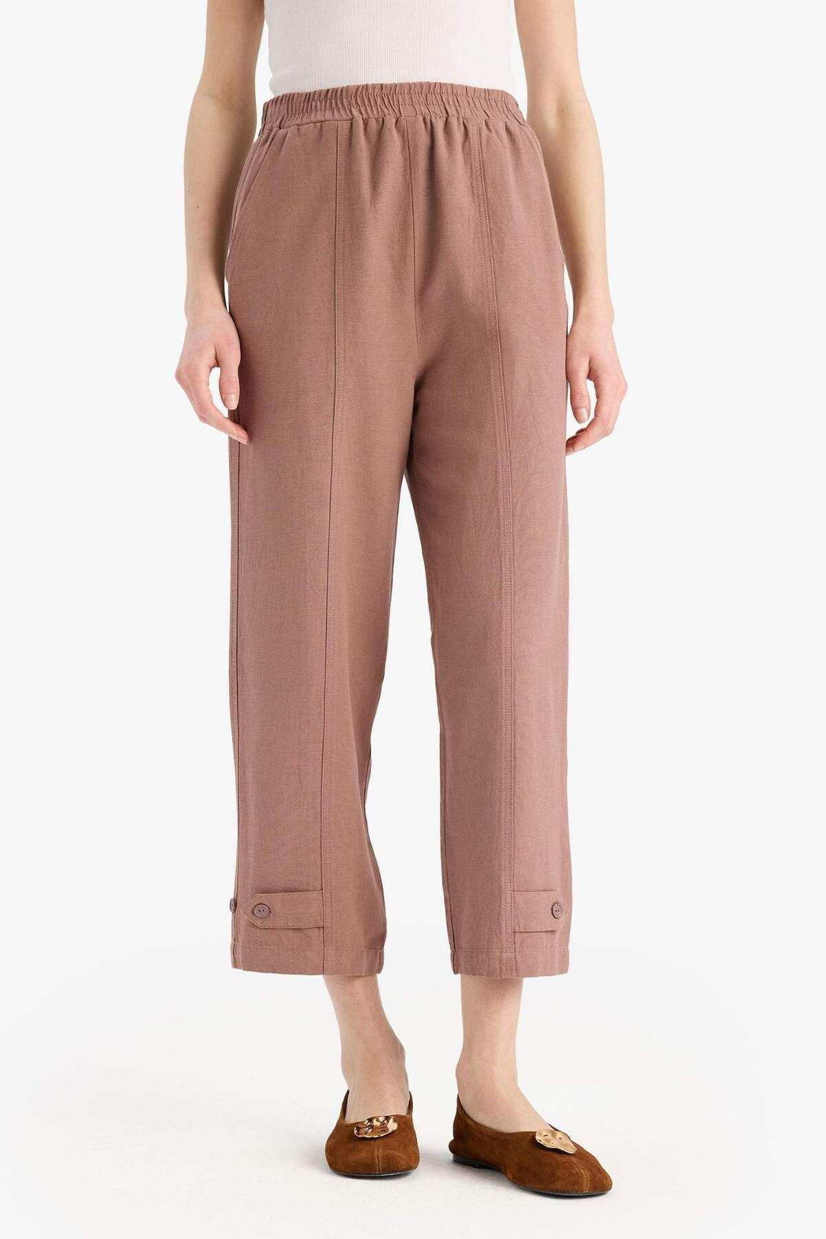 DeFacto Keten Karışımlı Basic Düz Kısa Paça Harem Pantolon B7506AX25SP