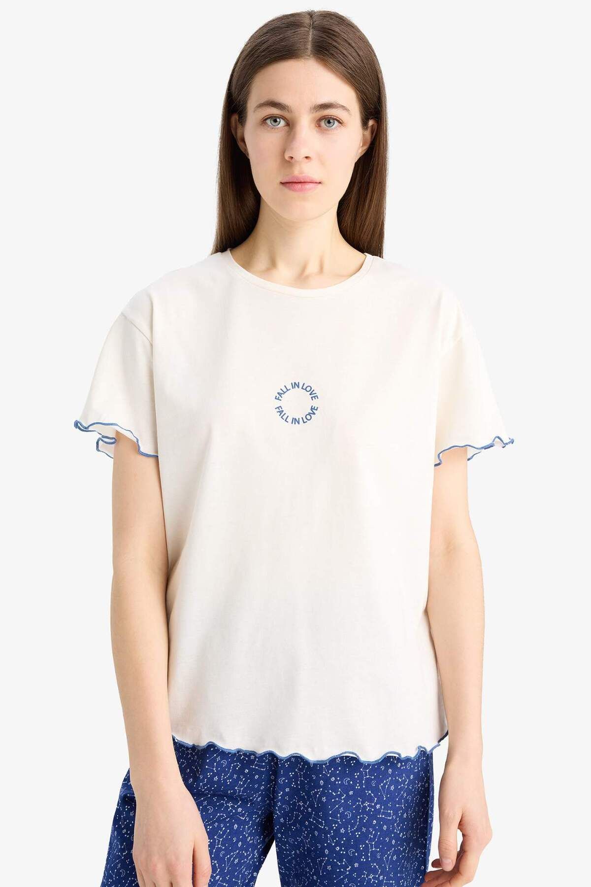 DeFacto-Set pijamale cu mânecă scurtă Top cu talie elastică Long Six In Love E0274ax25sp 4