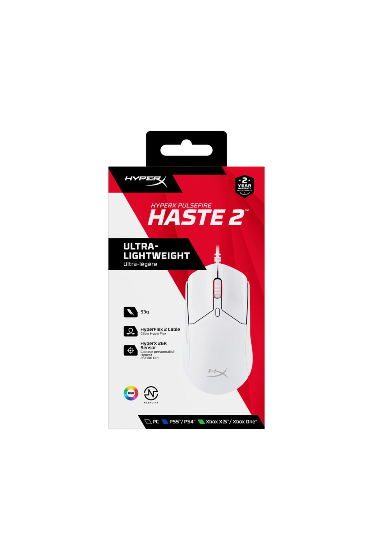 HyperX-Mouse gaming cu fir HyperX Pulsefire Haste 2, 26.000 DPI (Alb) 11