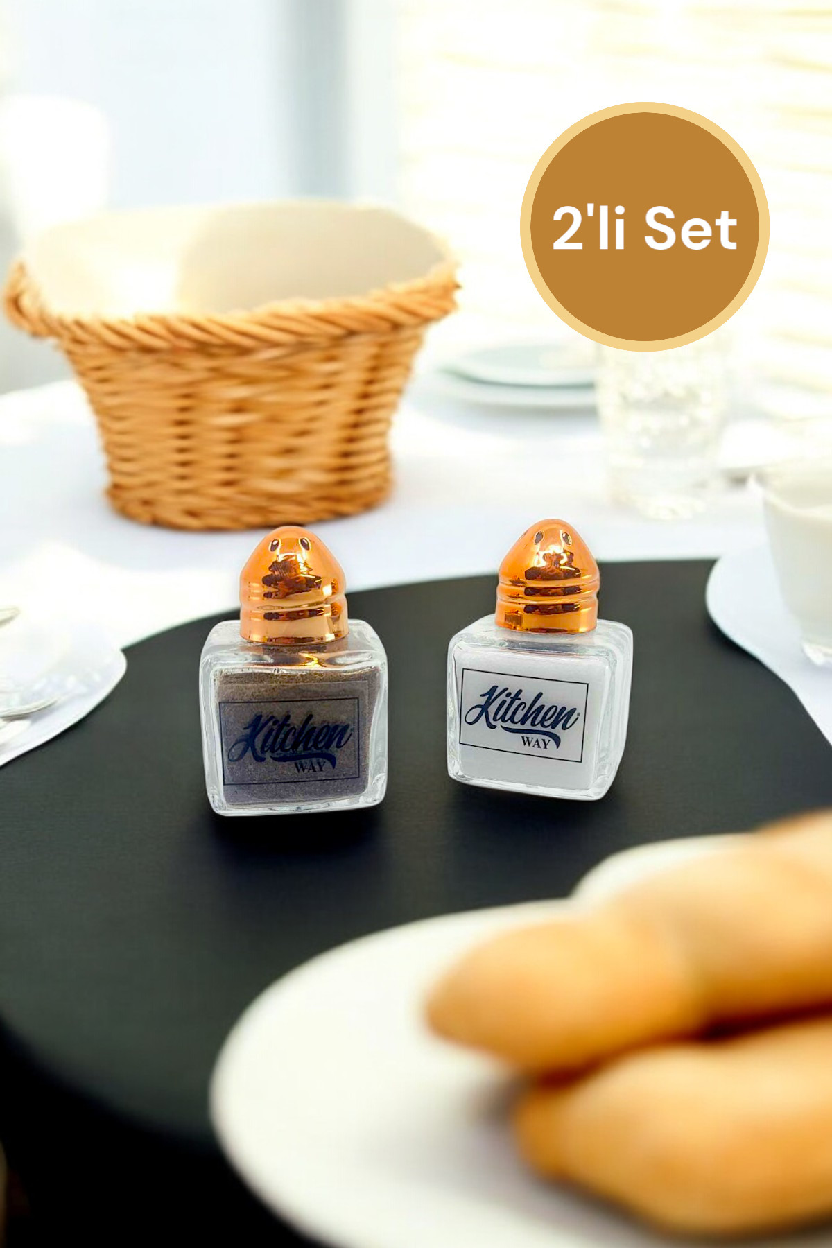 Kitchen Way 2'li Cam Tuzluk 20ml Mini Küp Tek Kişilik Tuzluk Biberlik Seti KW-376