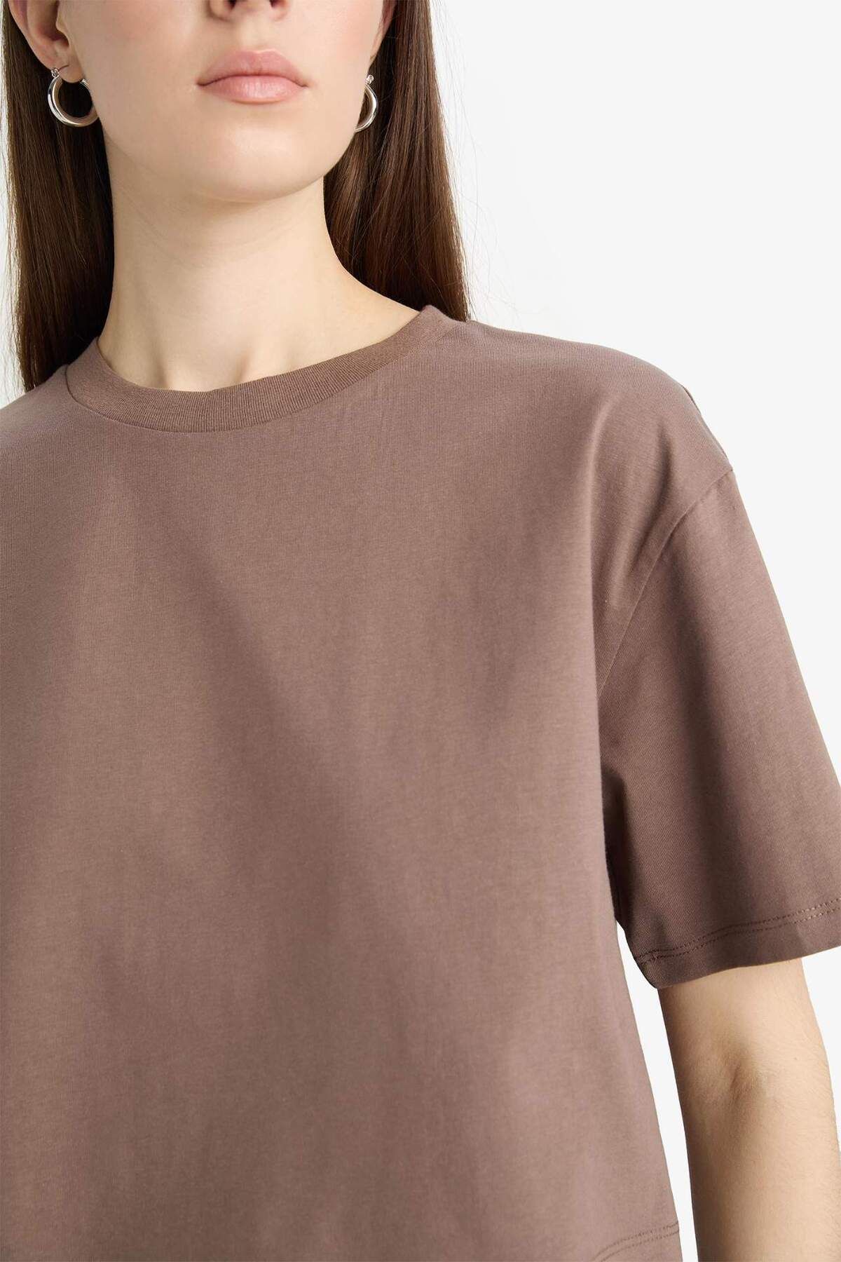 DeFacto-Boxy Fit Crew Neck Basic Plain Combed Cotton Short Sleeve T-Shirt C7459Ax25Sm 5